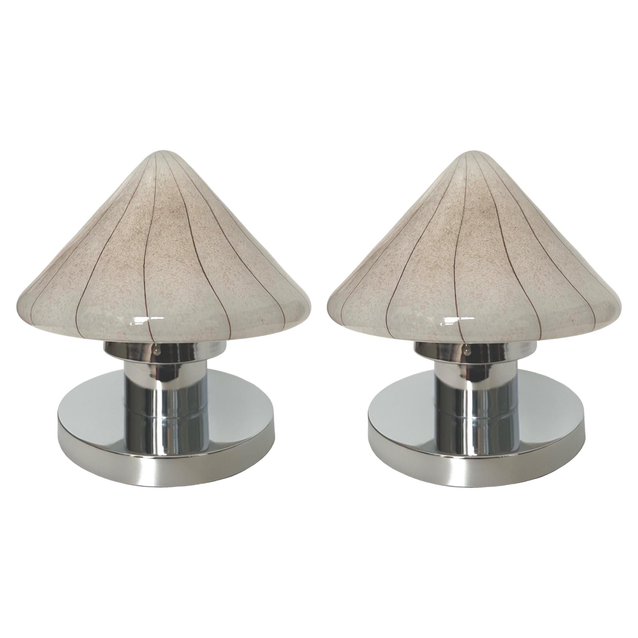 Pair of Midcentury Murano Glass and Chromed Italian Table Lamps, 1970s
