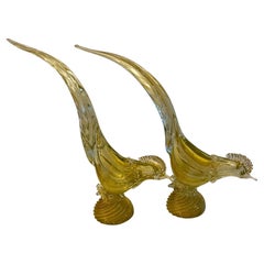 Retro Pair of Midcentury Murano Glass Birds