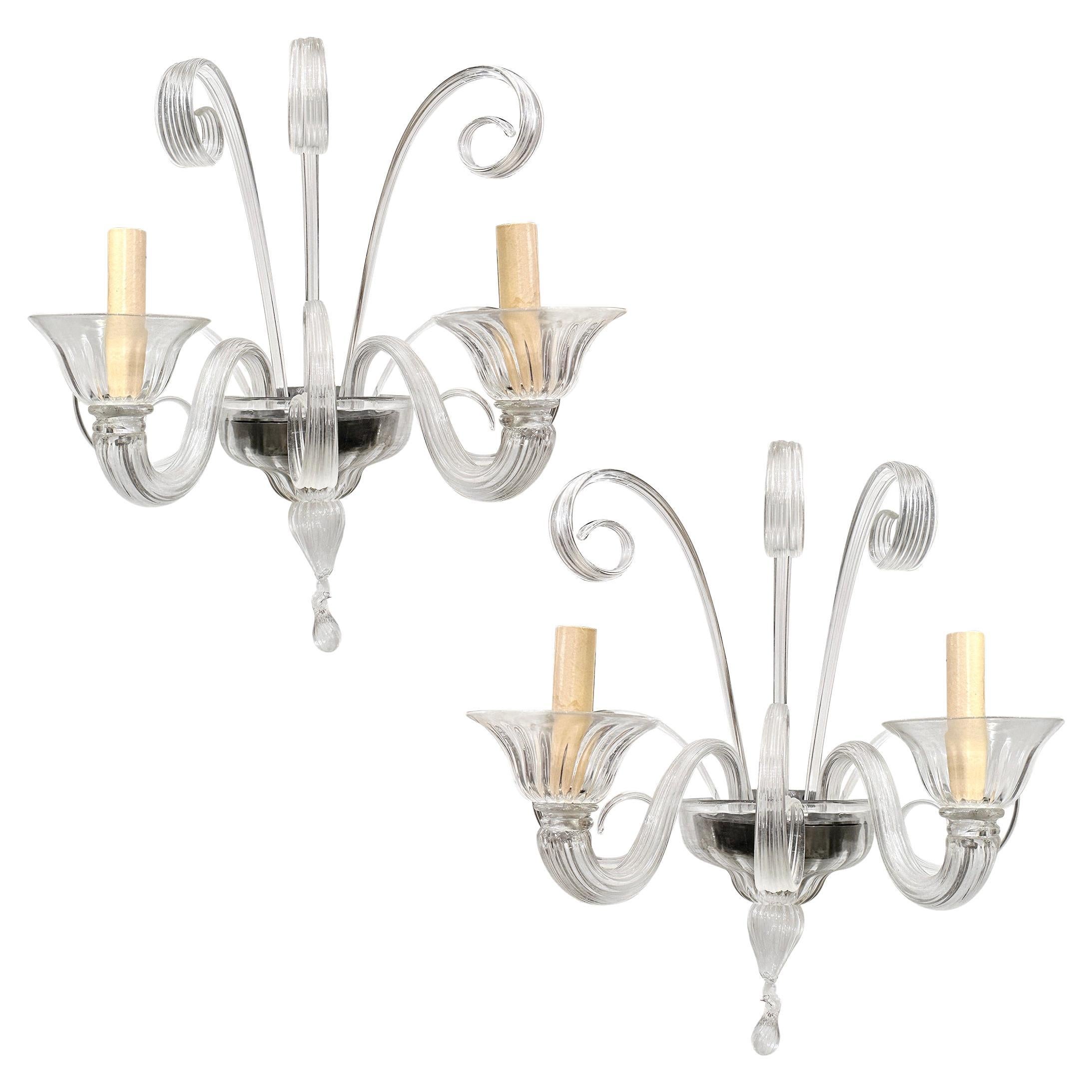 Pair of Midcentury Murano Sconces For Sale