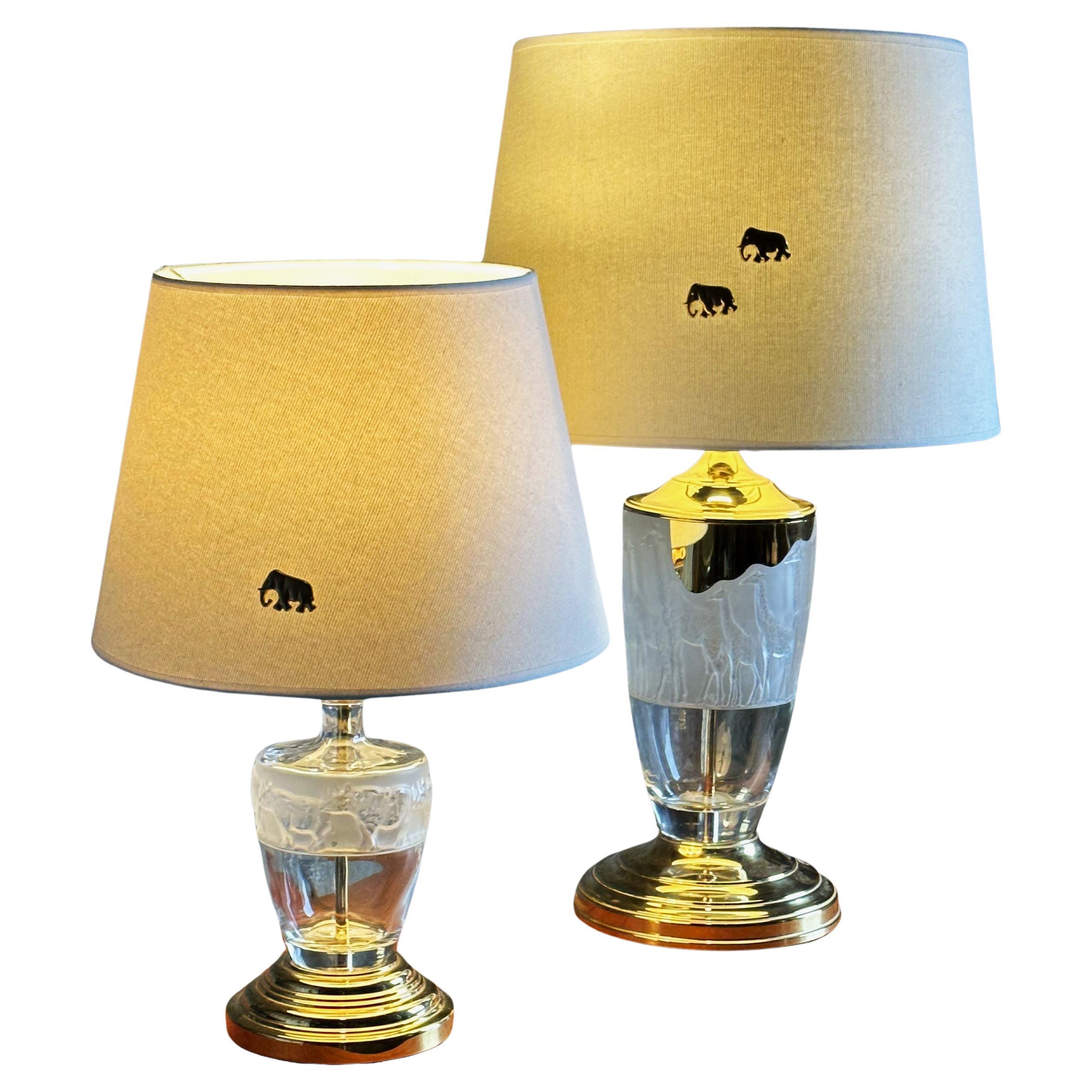 Pair of Midcentury Murano Table Lamps, Africa Design, Brass. Italy 1960s For Sale