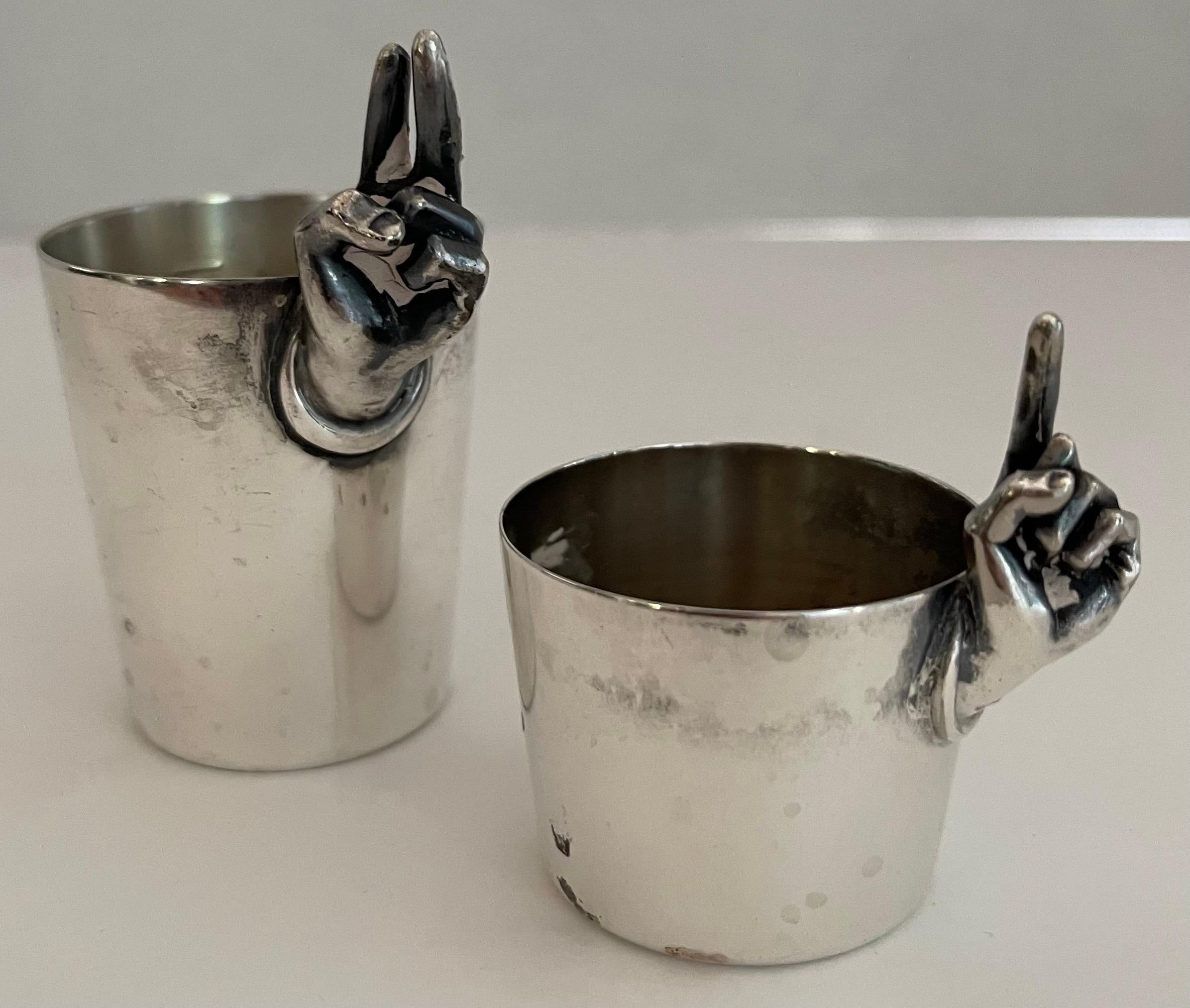 Mid-Century Modern Pair of Midcentury Napier Silver Plated Finger Jiggers