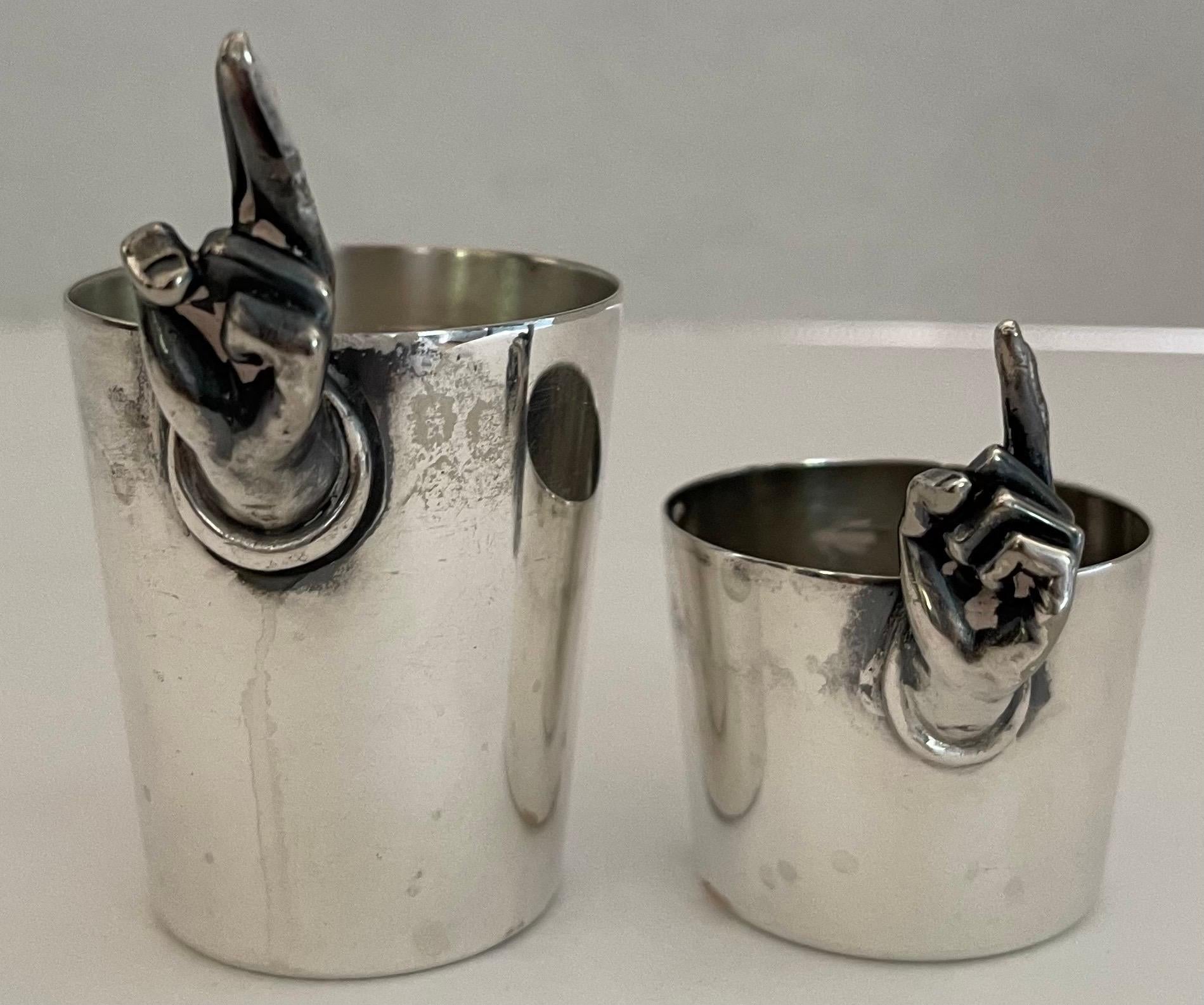 Pair of Midcentury Napier Silver Plated Finger Jiggers 1