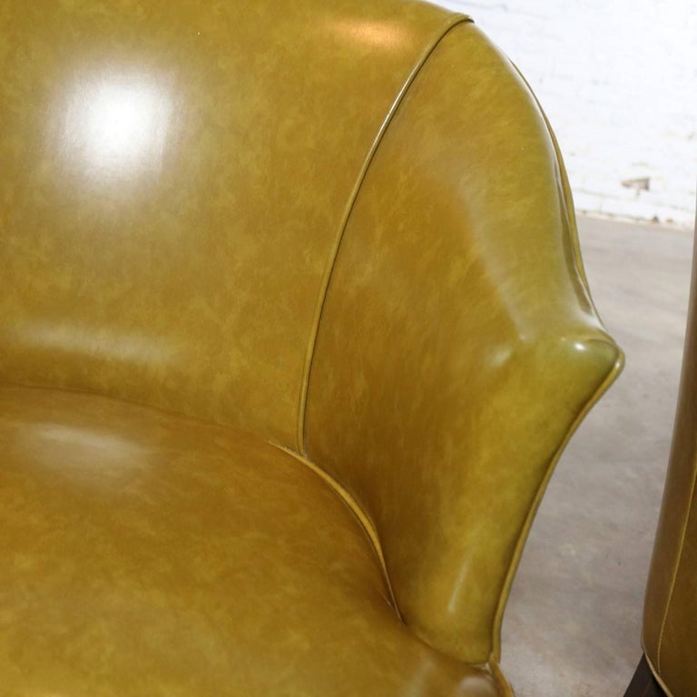 Pair of Midcentury Naugahyde Olive Green Rolling Barrel Chairs Nail