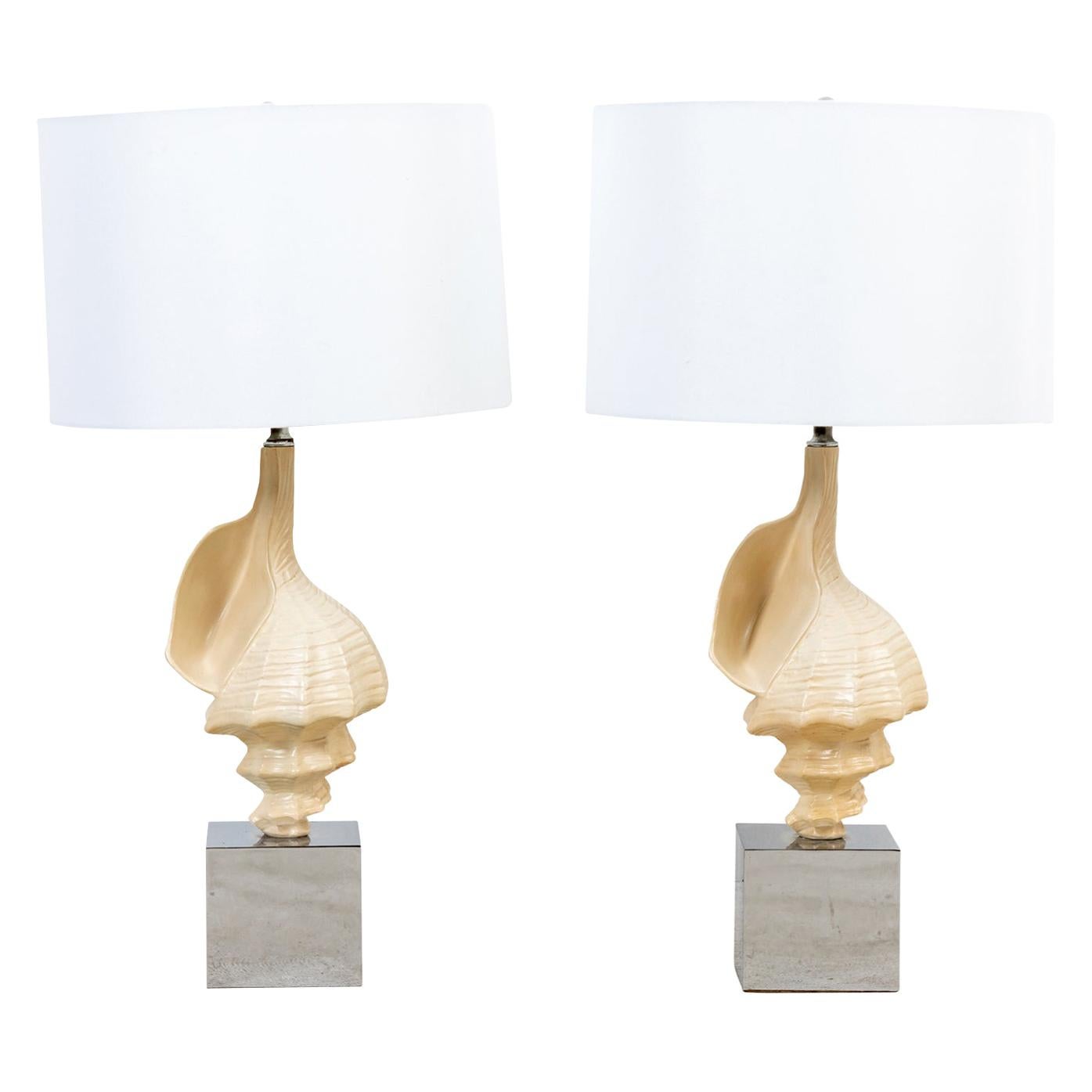 Pair of Midcentury Nautical Ceramic Shell Lamps