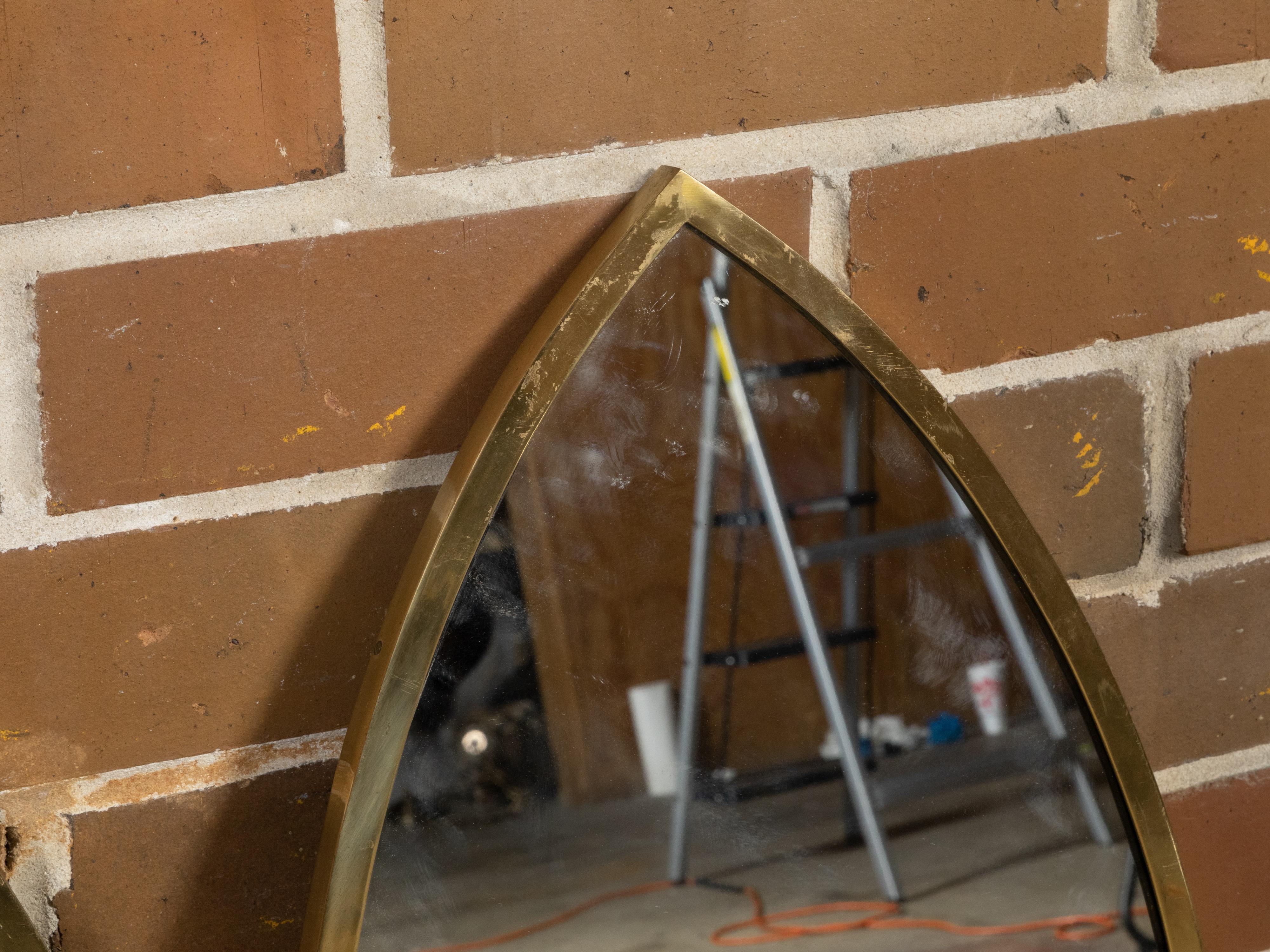 Pair of Midcentury Neo Gothic Style Brass Mirrors with Pointed Arch Silhouettes In Good Condition In Atlanta, GA