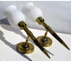 Pair of Midcentury Neoclassical Gilt Bronze and Wood Sconces by Maison Lancel