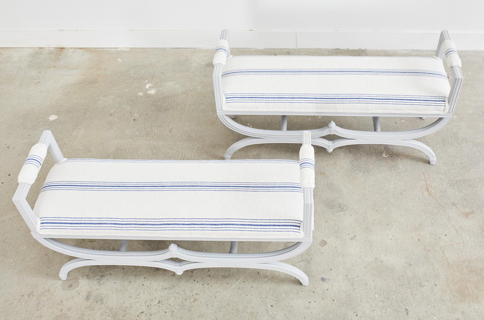 Painted Pair of Midcentury Neoclassical Style Lacquered Window Benches