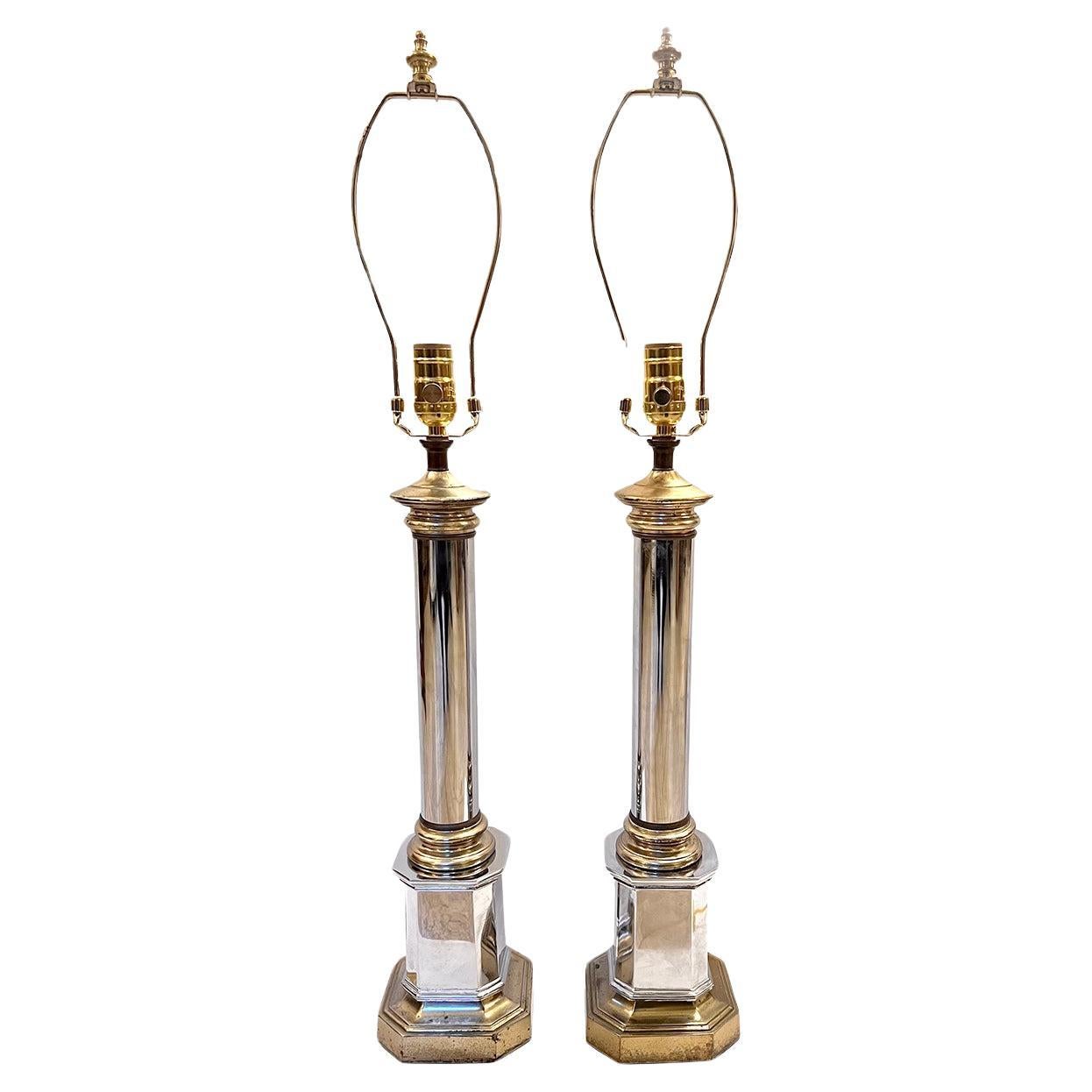 Pair of Midcentury Nickel Plated Lamps For Sale