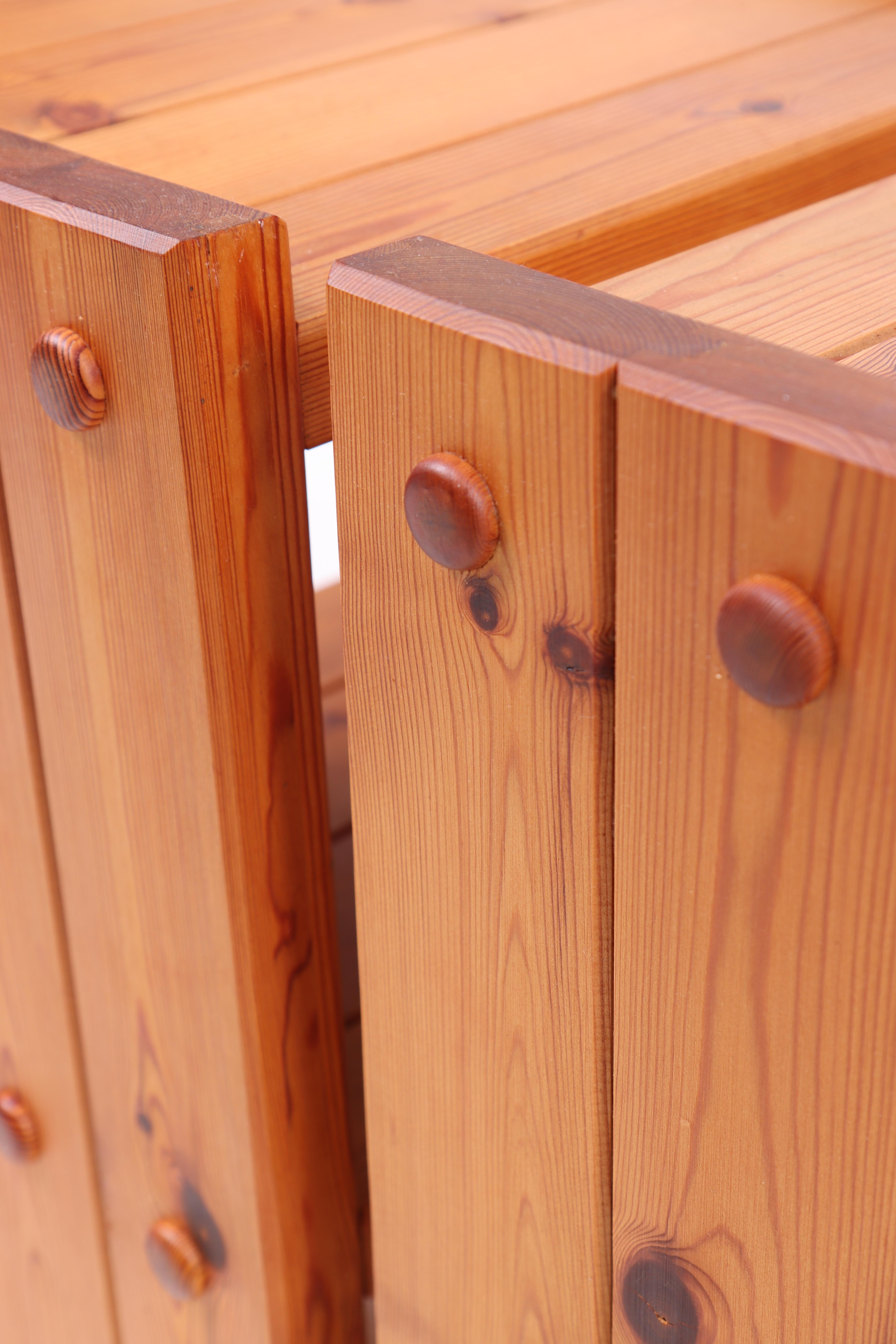 Pair of nightstands in solid pine designed and made in Denmark, 1970s.