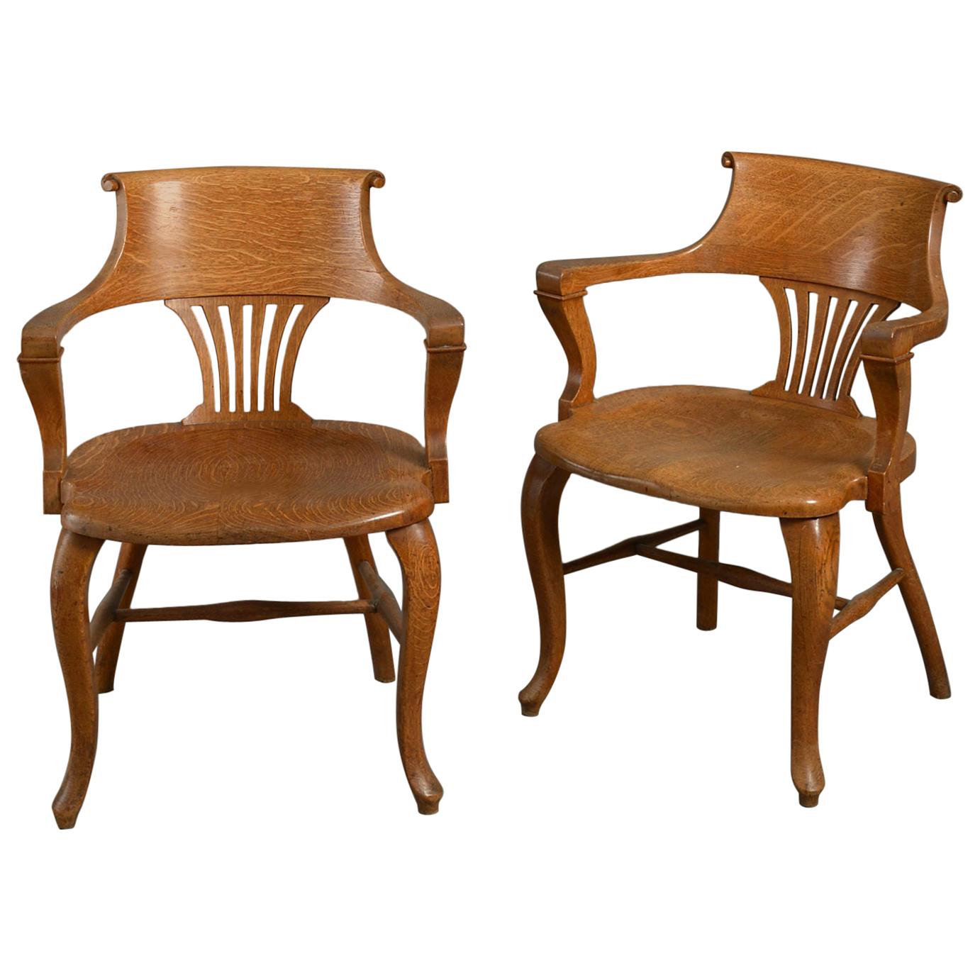 Pair of Midcentury Oak Open Armchairs