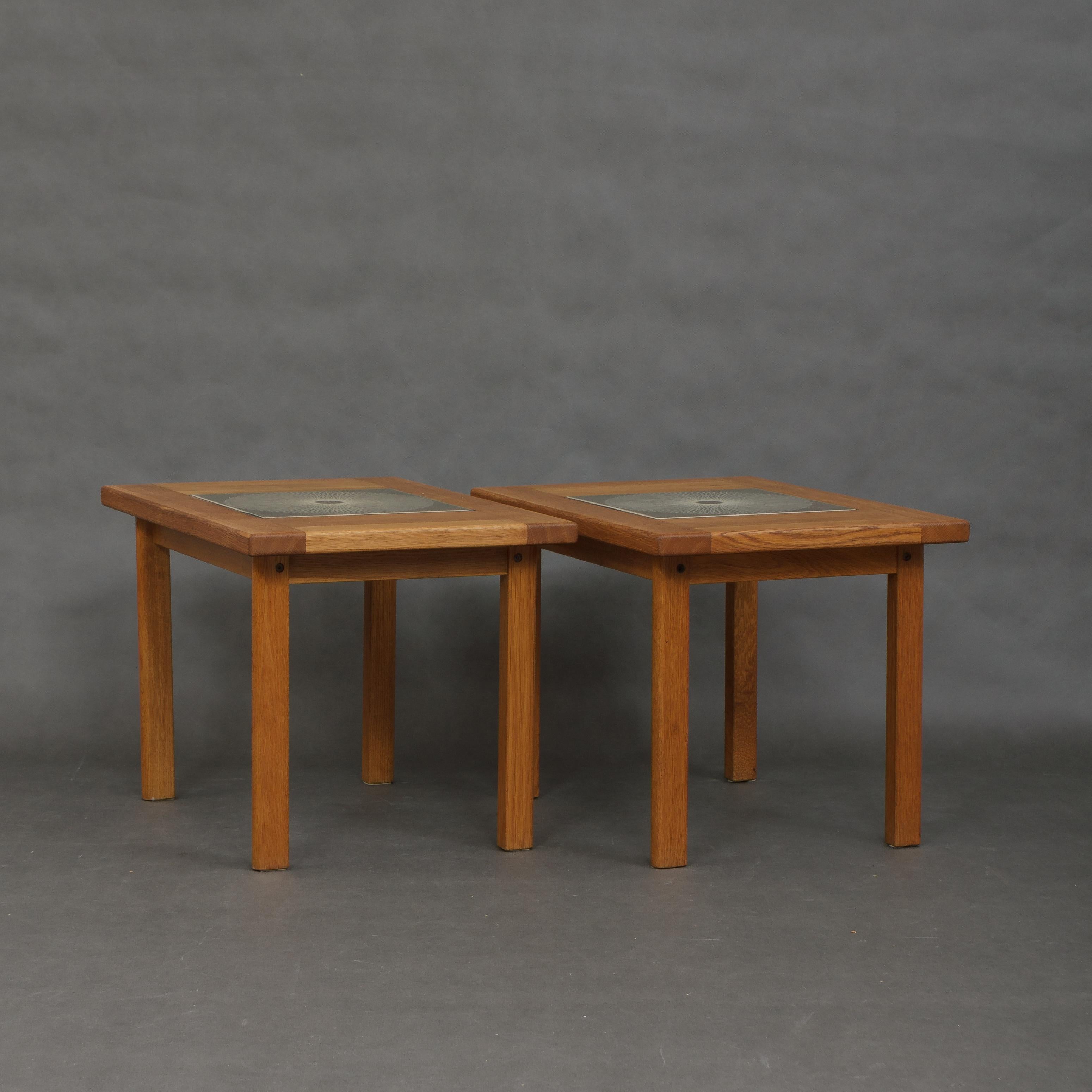 French Pair of Midcentury Oak Side Tables Attributed to Tue Poulsen For Sale