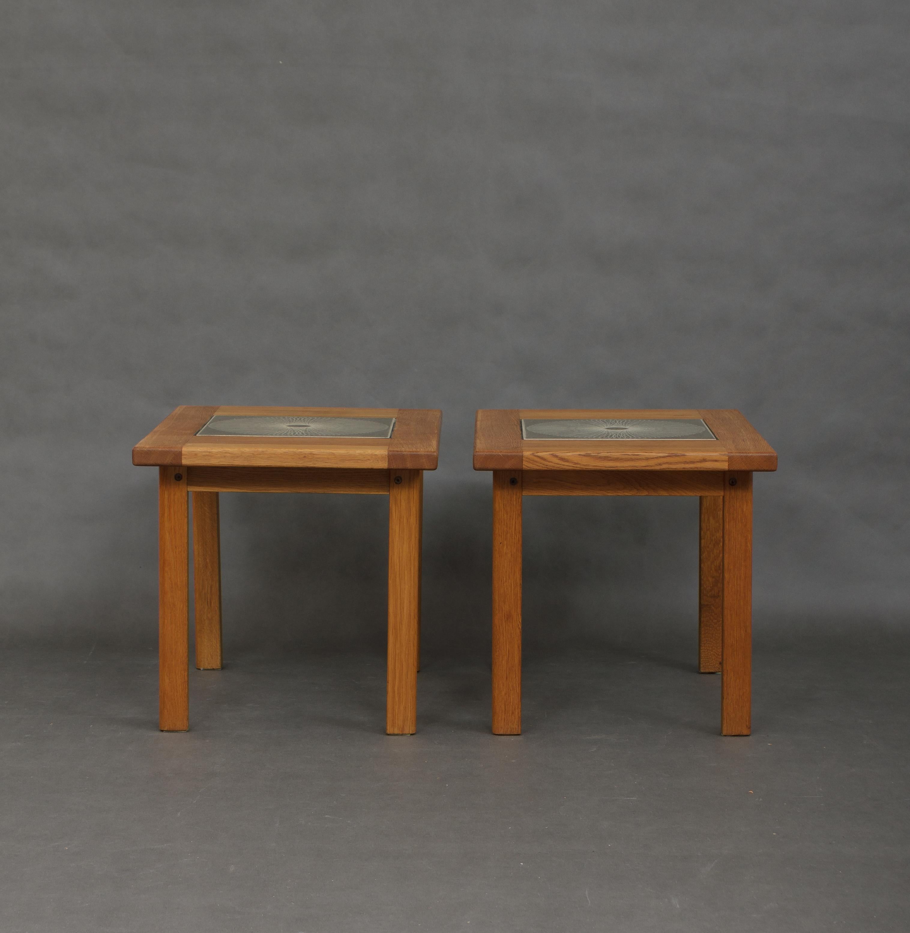 Pair of Midcentury Oak Side Tables Attributed to Tue Poulsen In Excellent Condition For Sale In Warsaw, PL