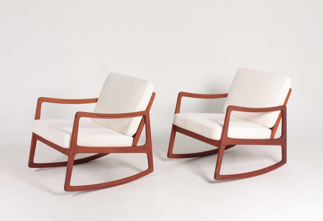 Mid-Century Modern Pair of Midcentury of Rocking Chairs Designed by Ole Wanscher, 1950s