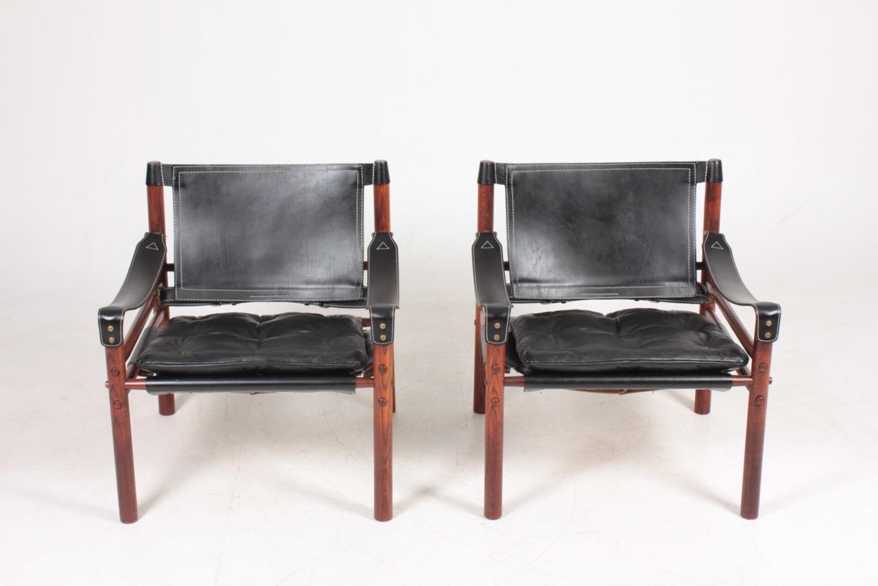 Danish Pair of Midcentury of Scirocco Chairs in Leather, Designed by Arne Norell