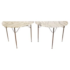 Pair of Midcentury Onyx Demilune Tables Attributed to Gio Ponti