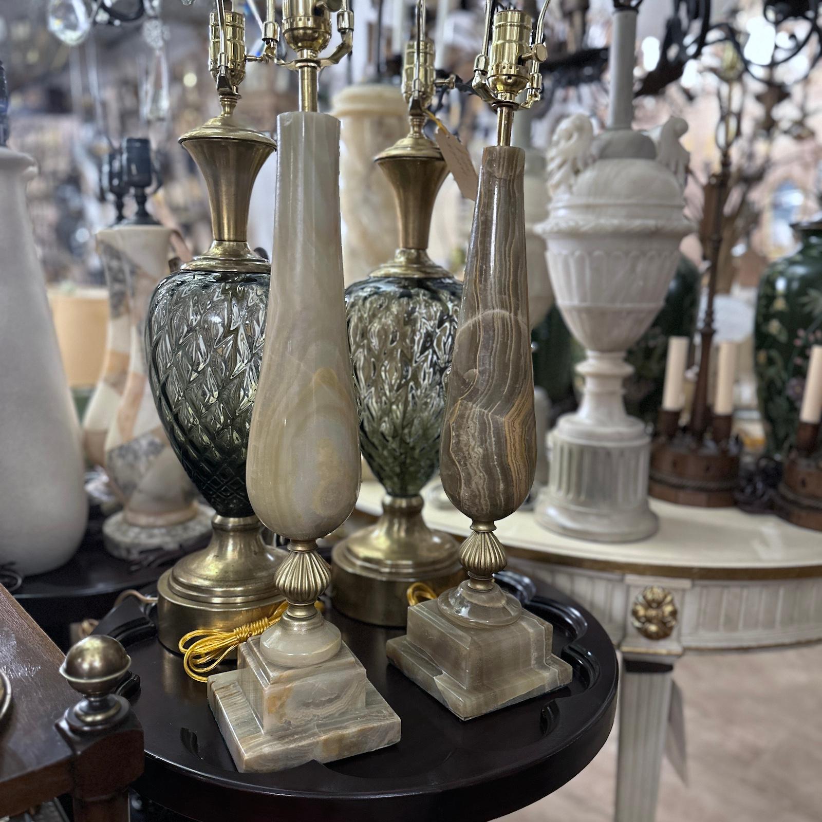 Pair of circa 1950's Italian onyx lamps.

Measurements:
Height of body: 19