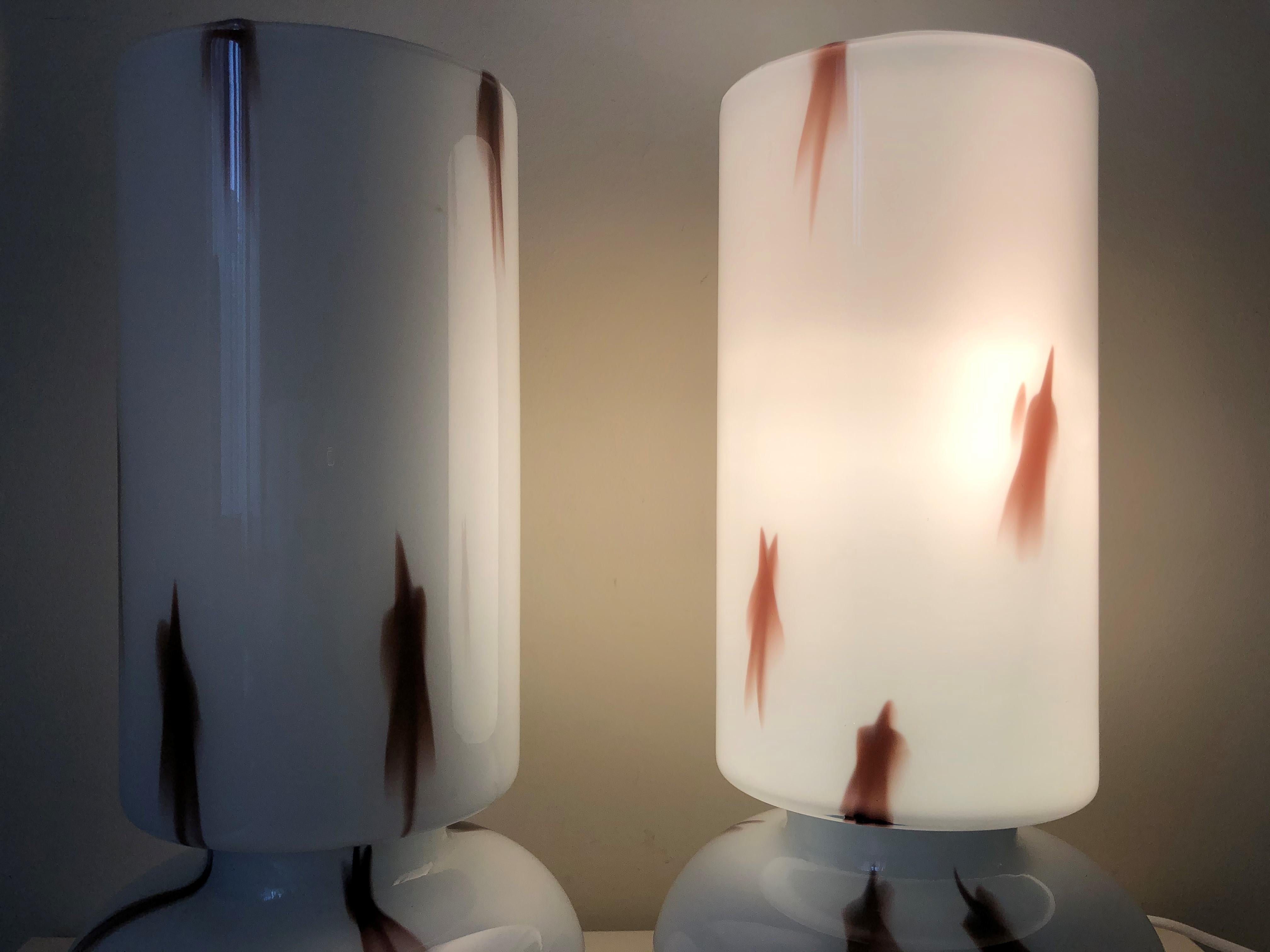 Spanish Pair of Mid Century Opaline Glass Table Lamps by Fiamma S.A. Barcelona, 1970s