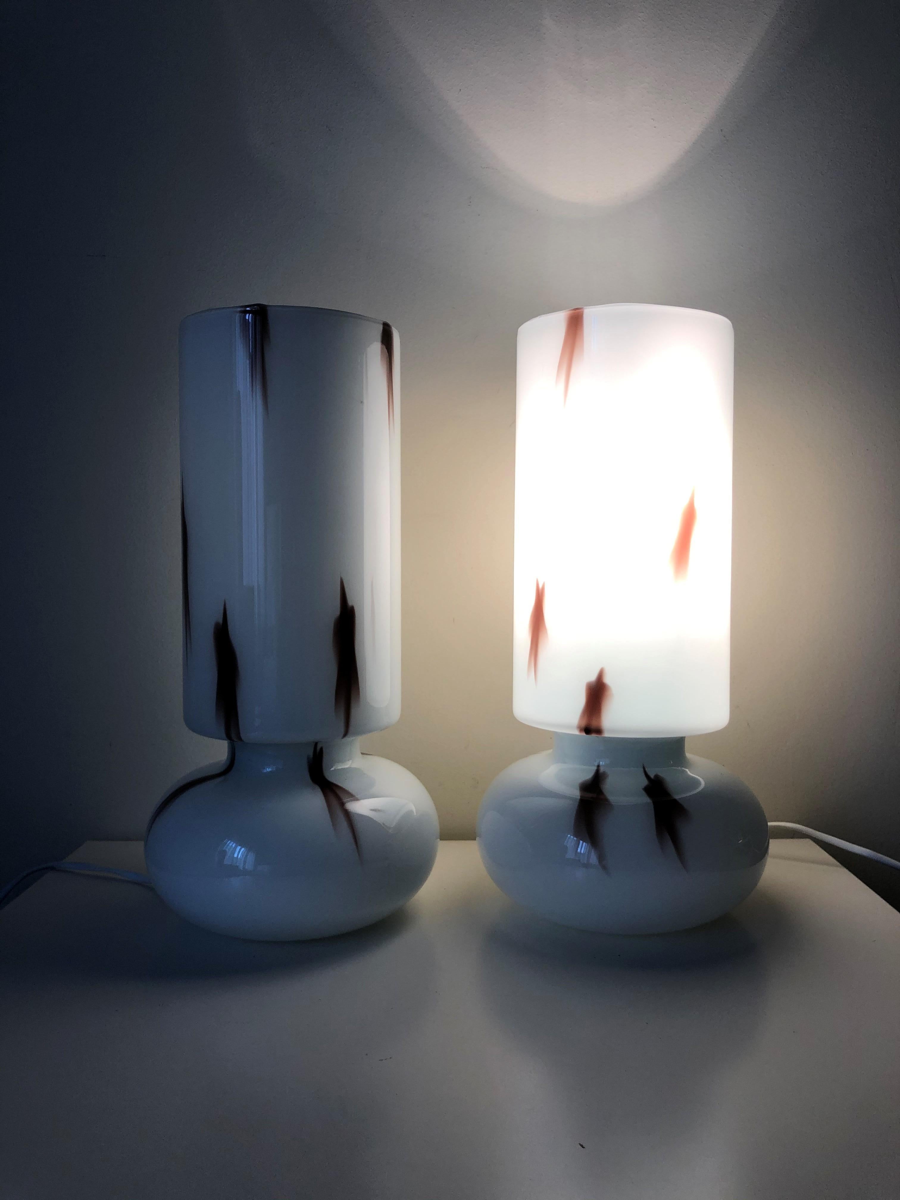 Pair of Mid Century Opaline Glass Table Lamps by Fiamma S.A. Barcelona, 1970s 1