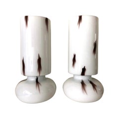 Pair of Midcentury Opaline Glass Table Lamps by Fiamma S.A. Barcelona, 1970s