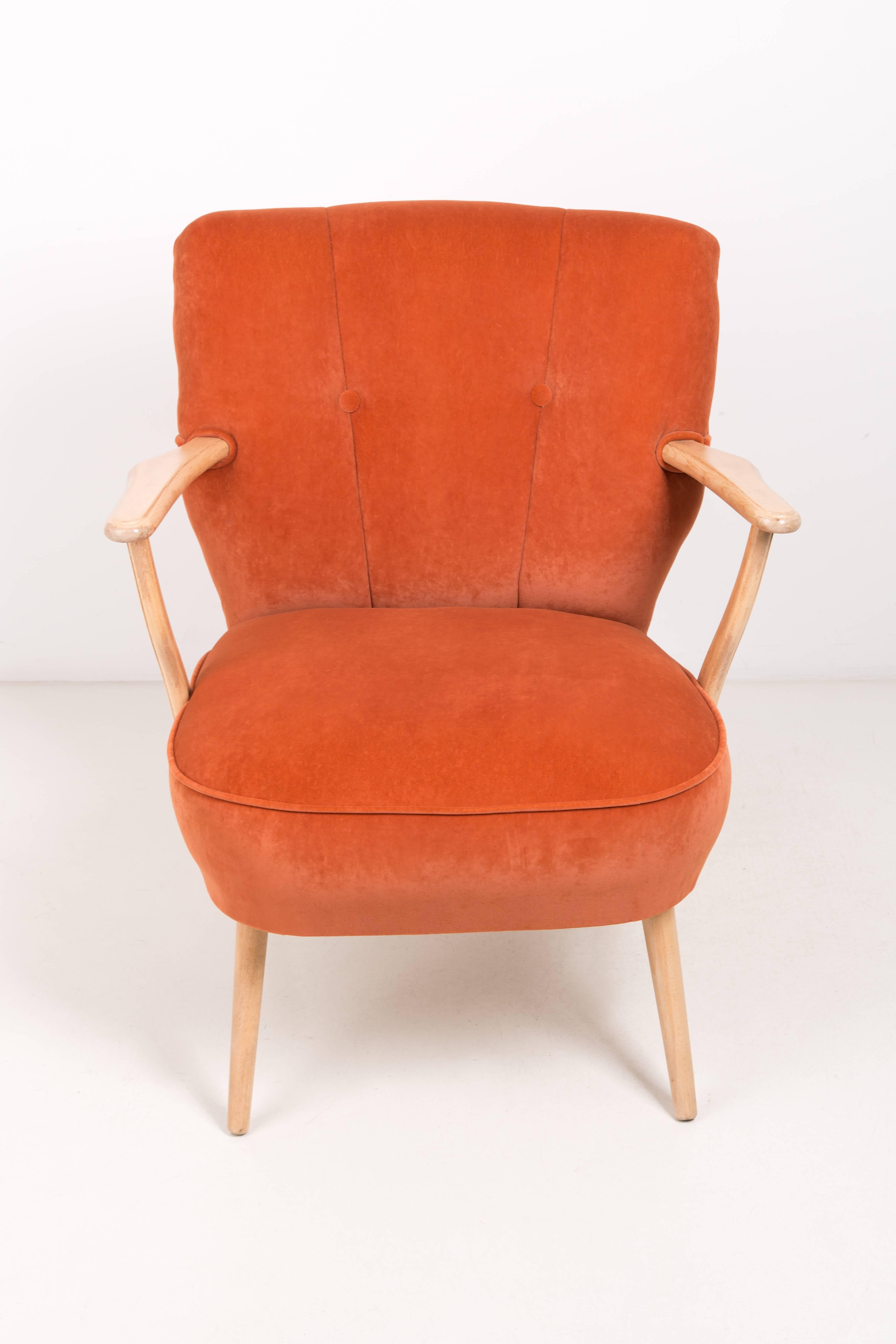 Hand-Crafted Pair of Midcentury Orange Cocktail Armchairs, Germany, 1960s For Sale