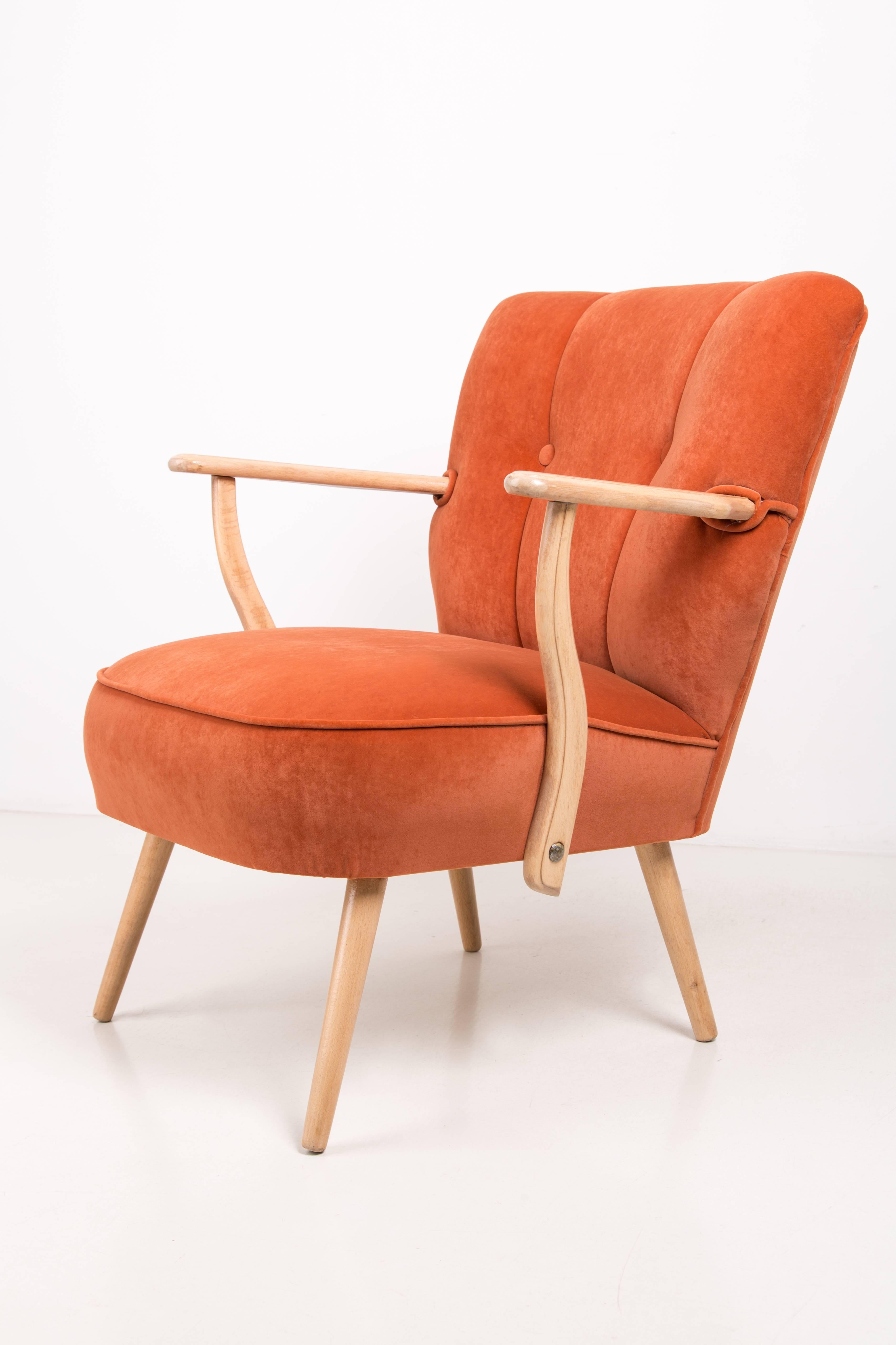 Pair of Midcentury Orange Cocktail Armchairs, Germany, 1960s In Excellent Condition For Sale In 05-080 Hornowek, PL