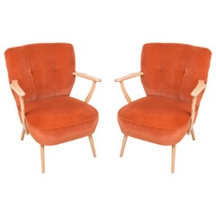 Pair of Midcentury Orange Cocktail Armchairs, Germany, 1960s