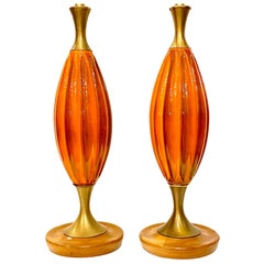 Retro Pair of Midcentury Orange Lamps