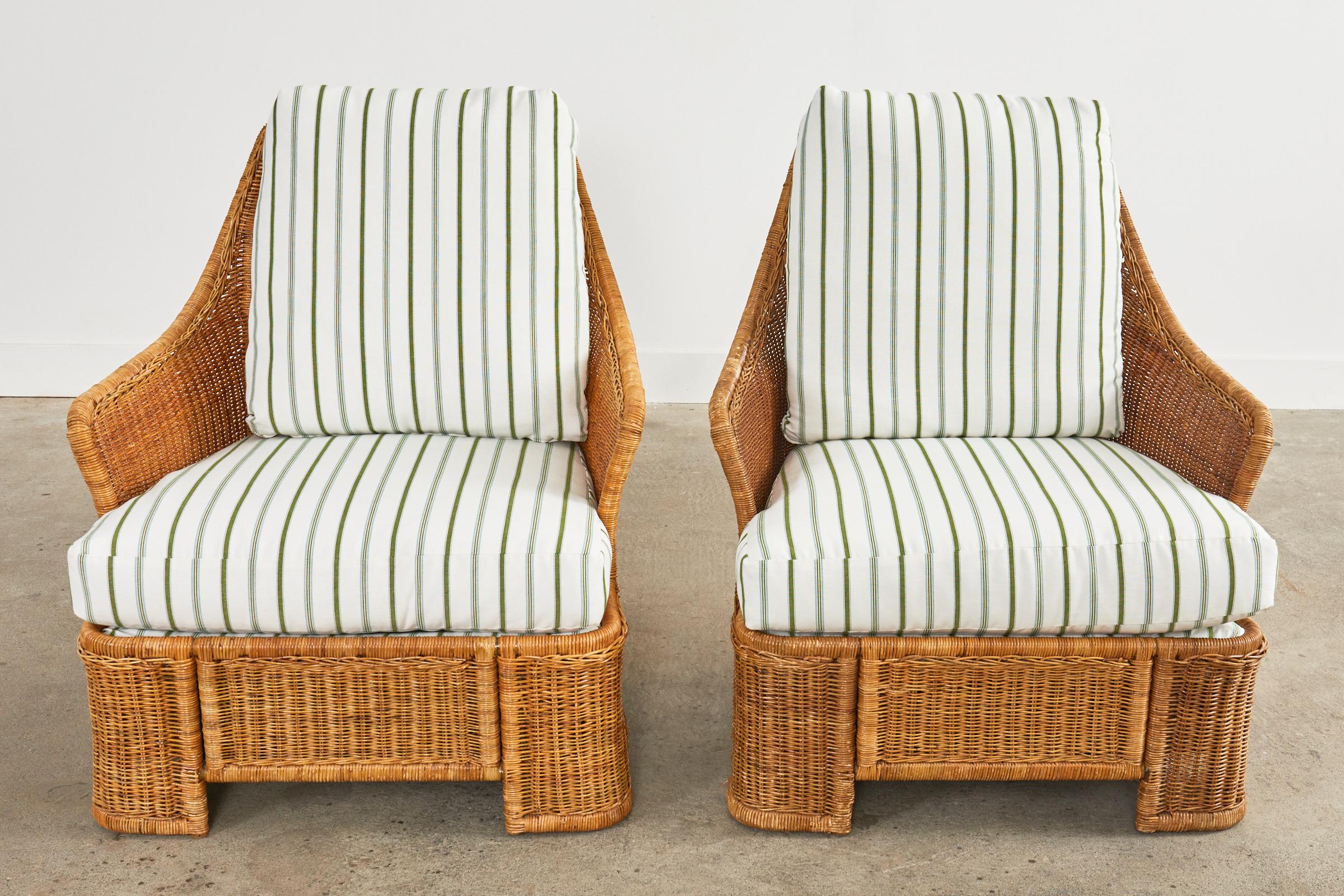 American Pair of Midcentury Organic Modern Wicker Lounge Chairs