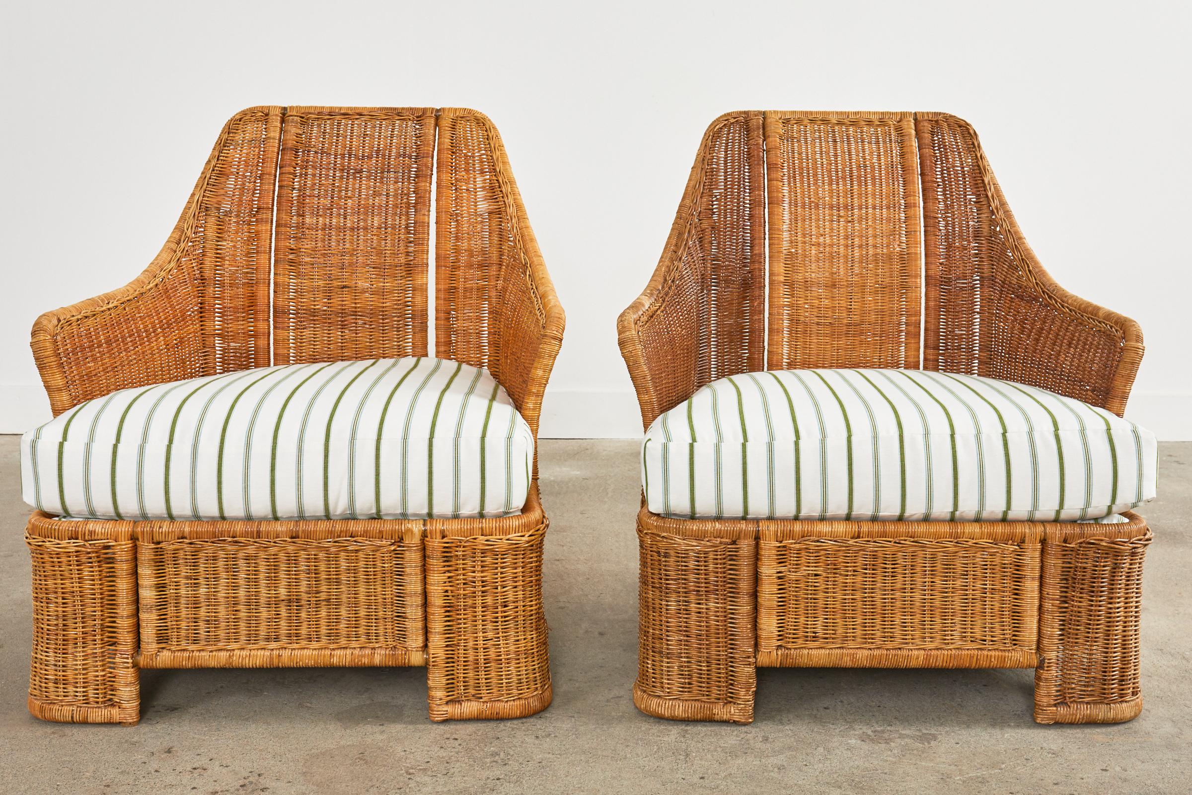 Pair of Midcentury Organic Modern Wicker Lounge Chairs 1