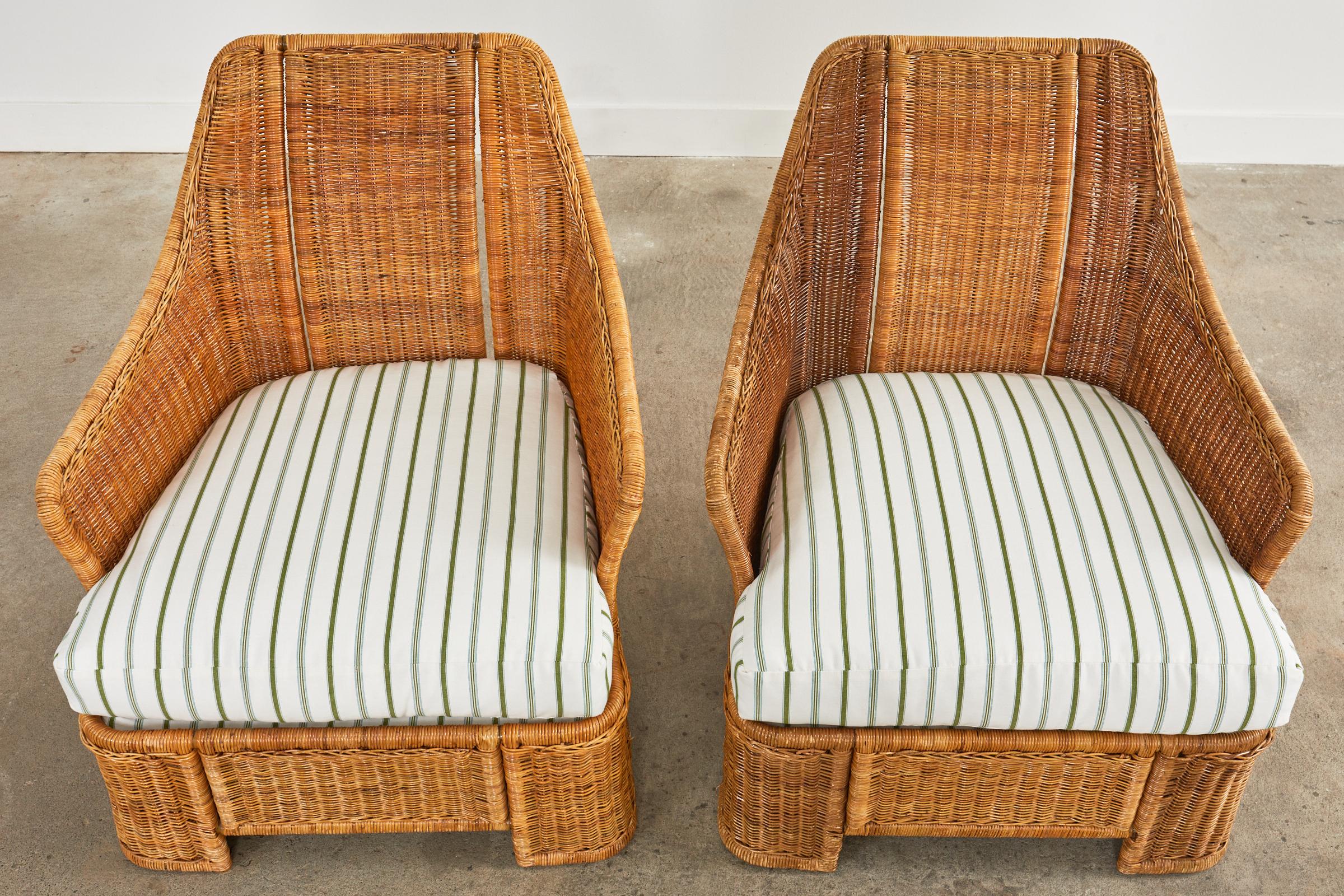 Pair of Midcentury Organic Modern Wicker Lounge Chairs 2