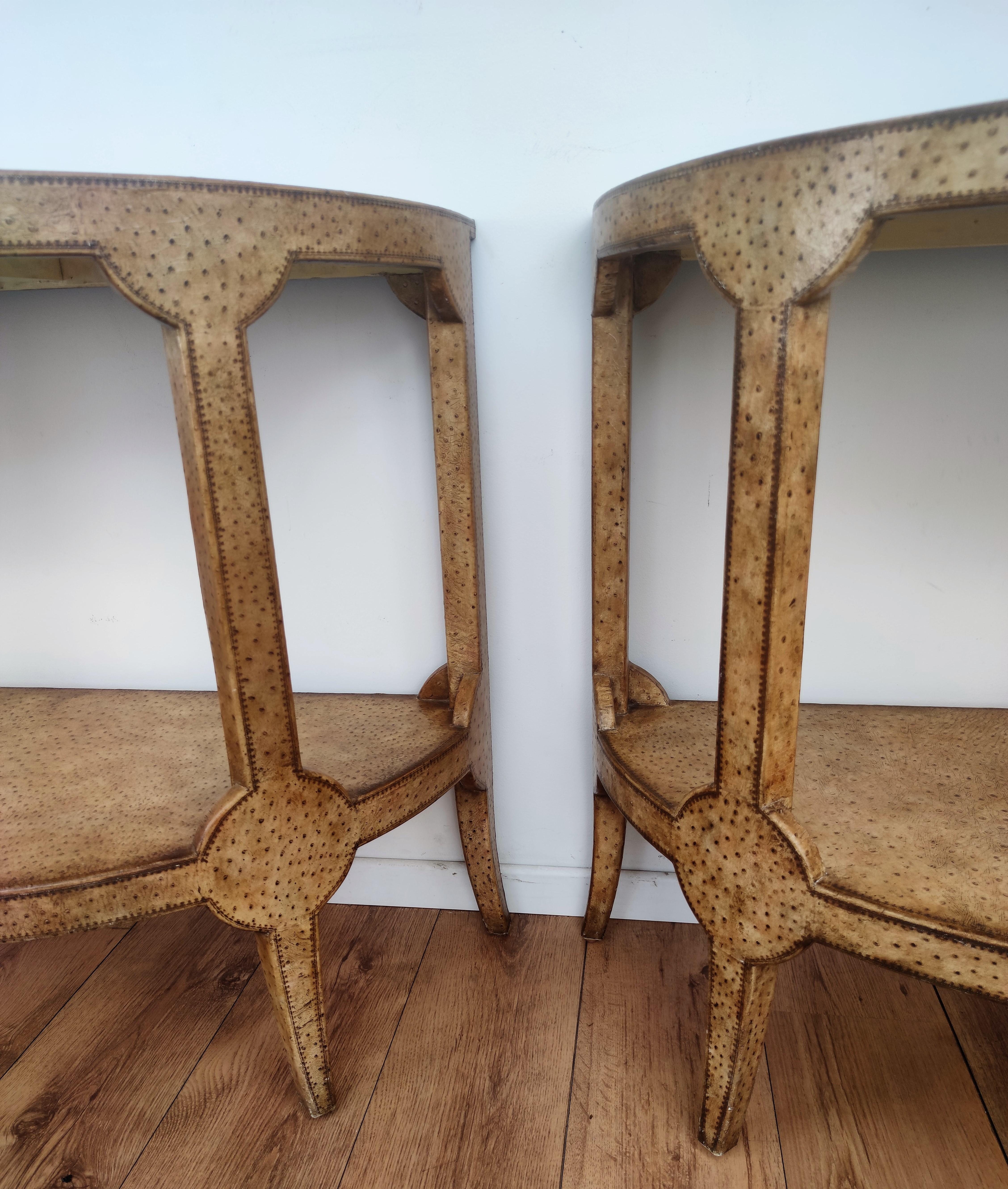 Pair of Midcentury Ostrich Demilune Console Tables For Sale 1