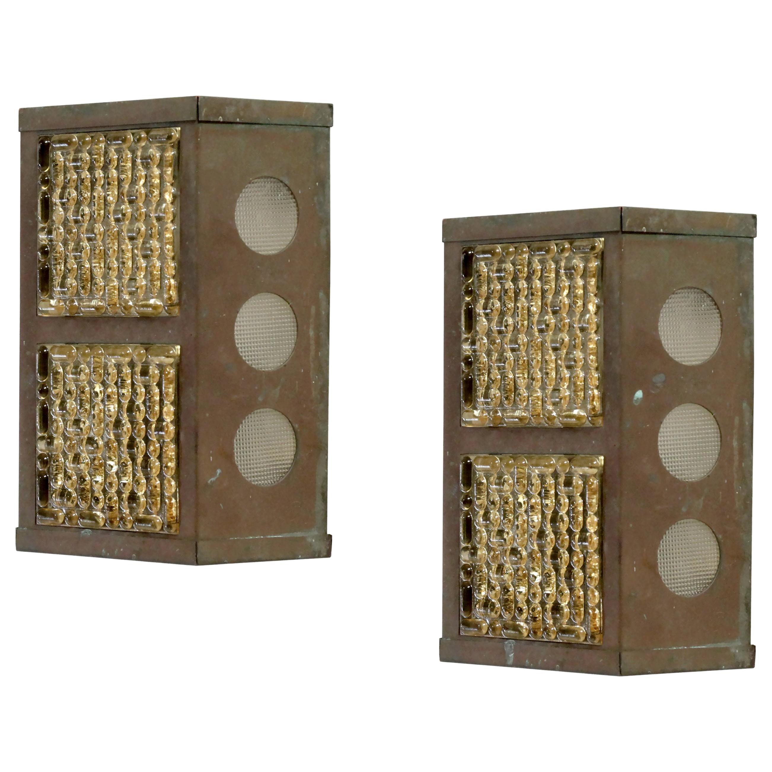 Pair of Midcentury Outdoor Wall Lights in Copper, Sweden, 1970s