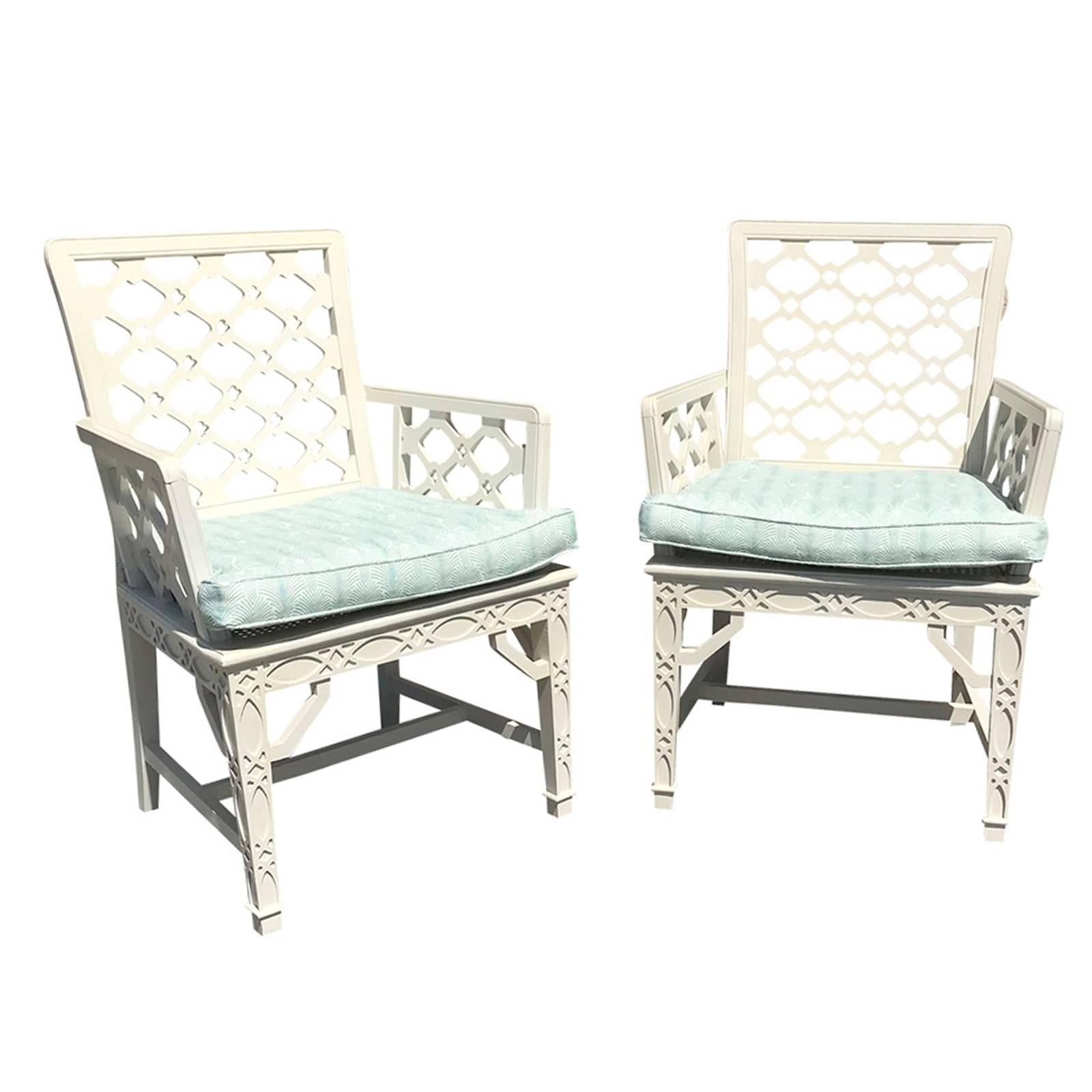 Pair of Midcentury Painted Chippendale Chairs, Custom Paint