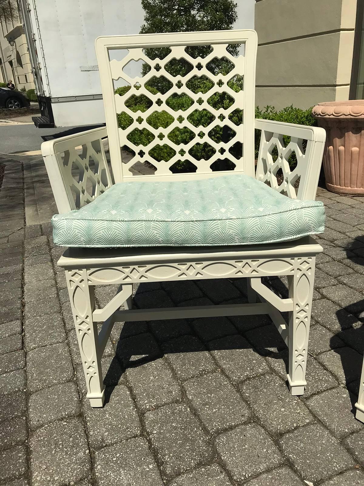 Pair of Midcentury Painted Chippendale Chairs, Custom Paint 1