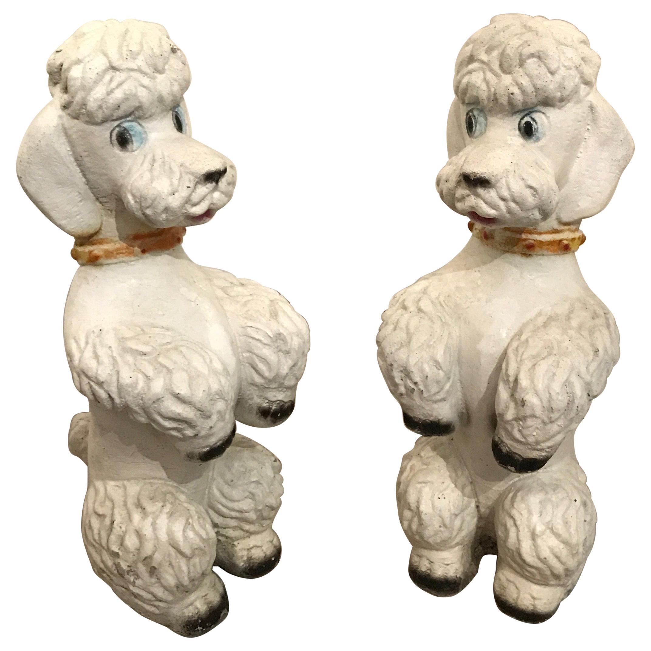 Pair of Midcentury Painted Concrete French Poodles