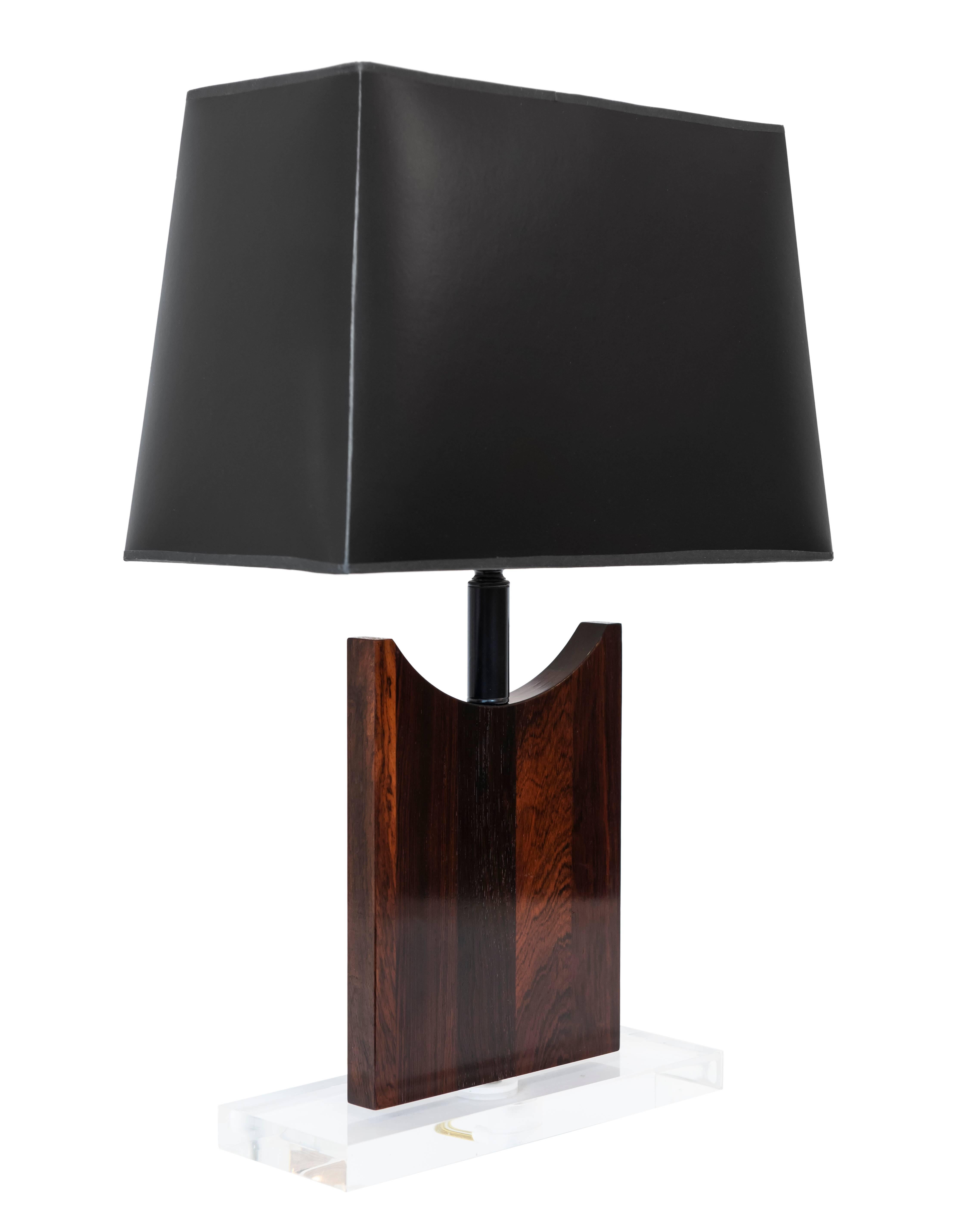 Canadian Pair of Midcentury Palisander Wood and Lucite Table Lamps