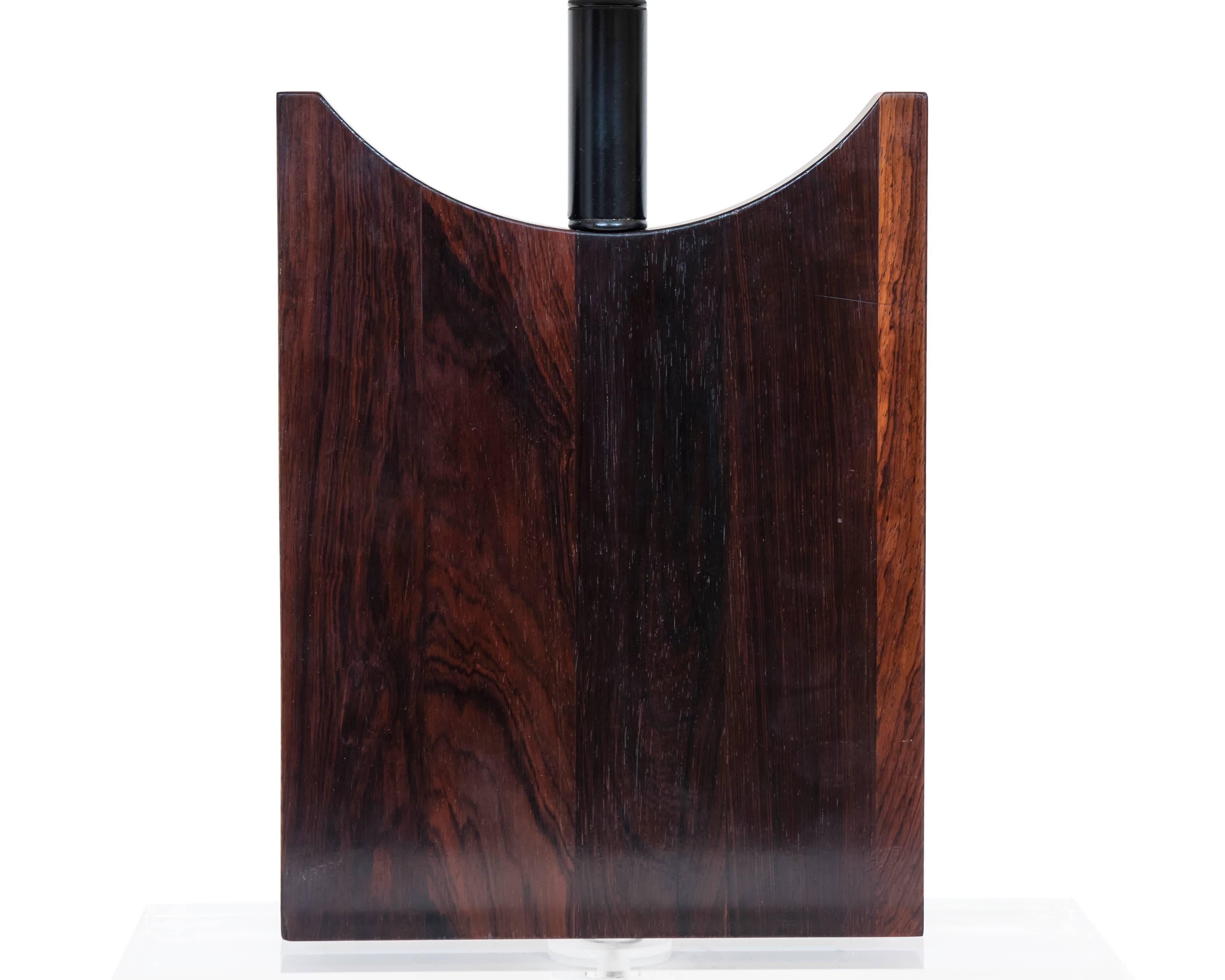 Hand-Crafted Pair of Midcentury Palisander Wood and Lucite Table Lamps
