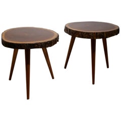 Pair of Midcentury ‘Panamaribo’ Massive Mahogany Wood Trunk Tripod Side Table