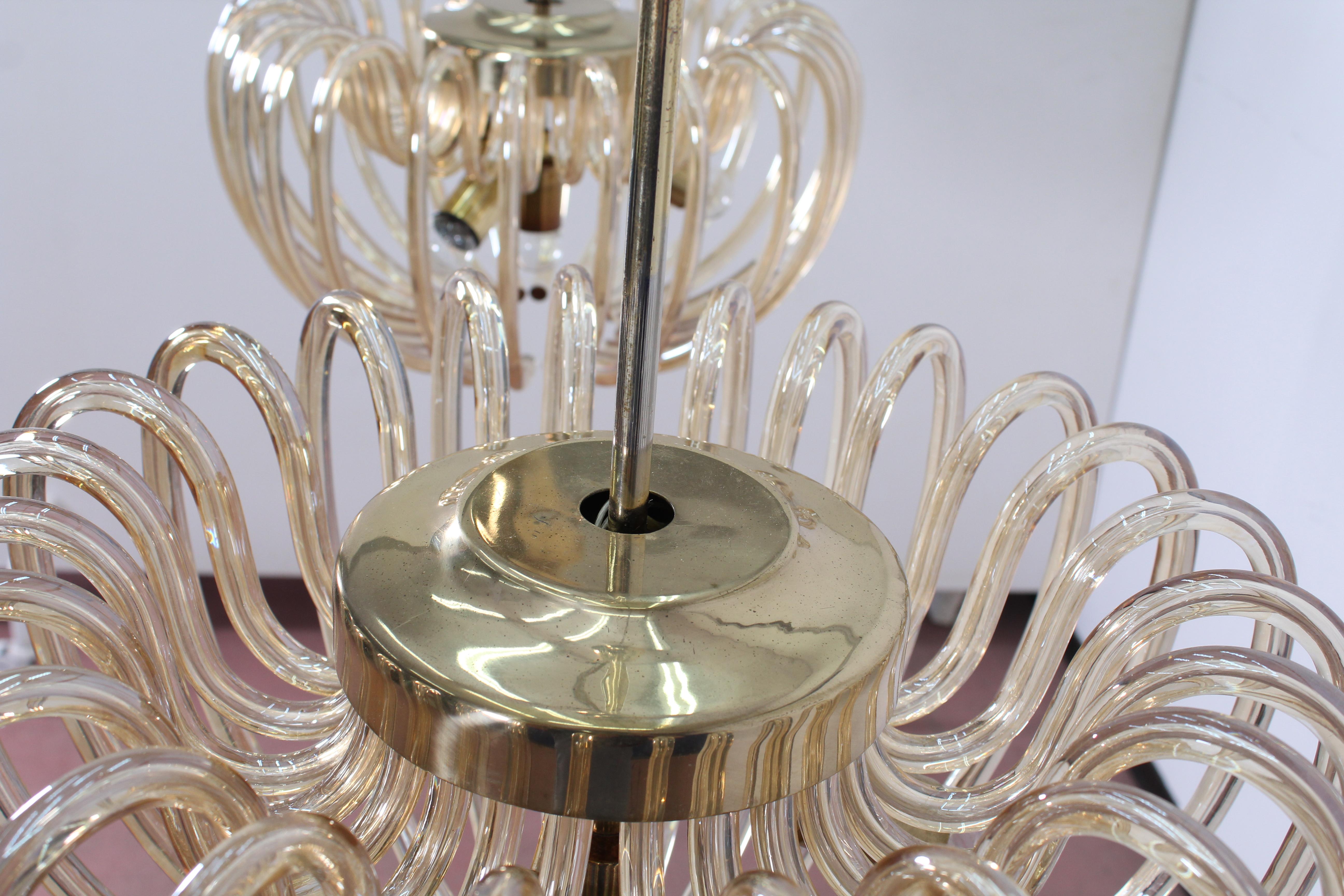 Mid-Century Brass and Crystal Venini Murano Set of 2 Chandeliers 60s Italy 2