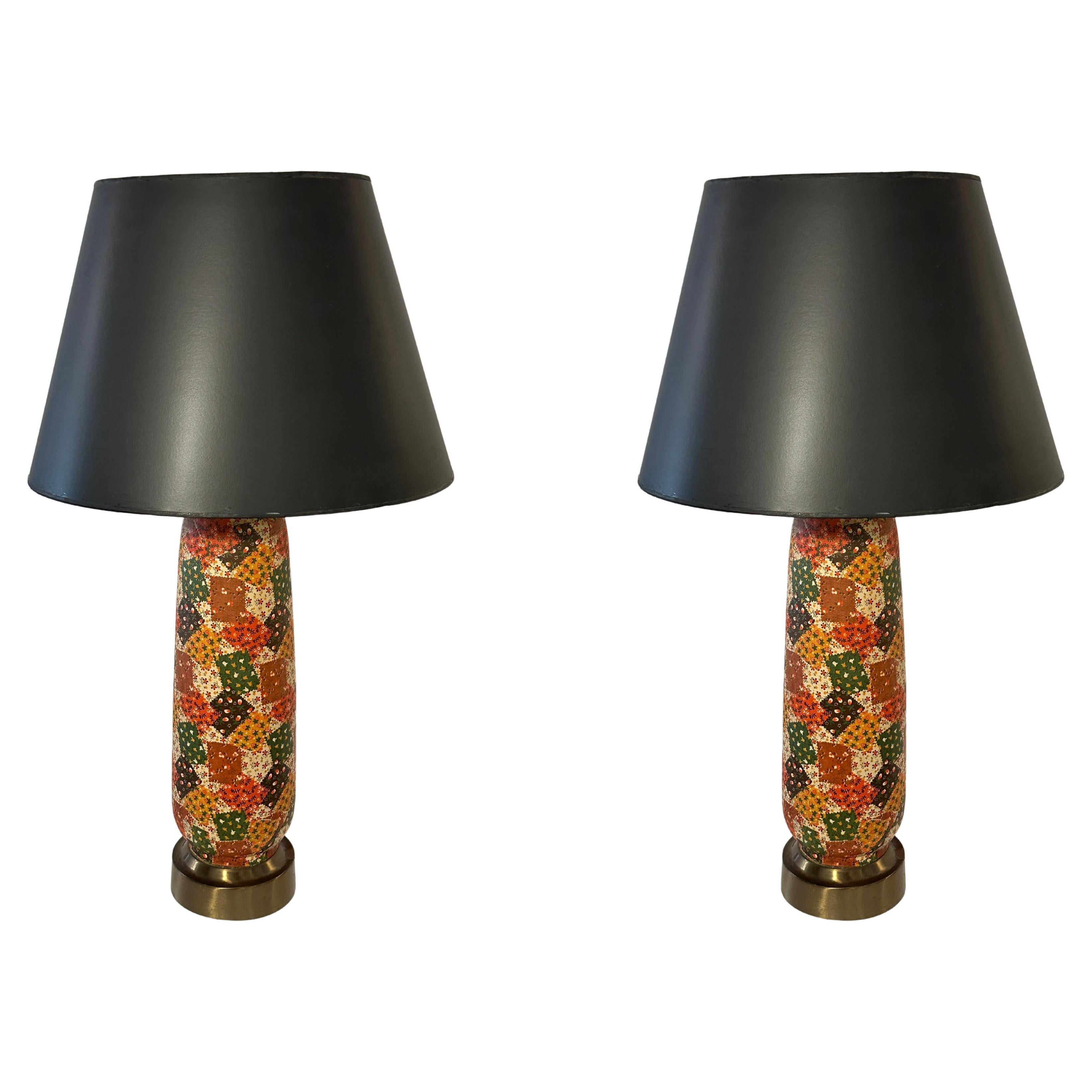 Pair of Midcentury Patchwork Table Lamps For Sale