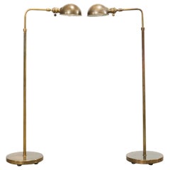Pair of Midcentury Patinated Brass Pharmacy Floor Lamps