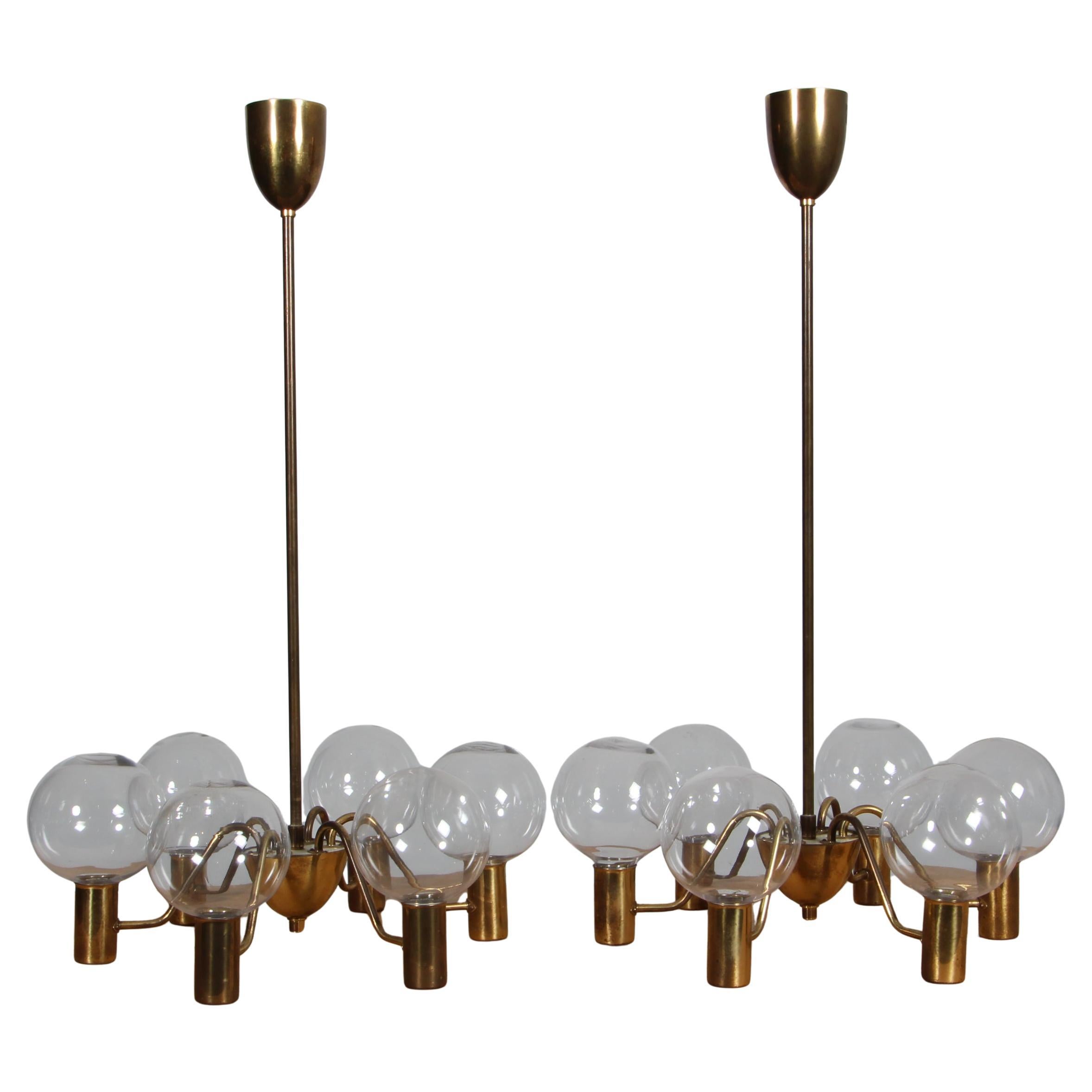 Pair of Midcentury "Patricia" Chandeliers by Hans-Agne Jakobsson in brass