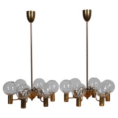 Pair of Midcentury "Patricia" Chandeliers by Hans-Agne Jakobsson in brass