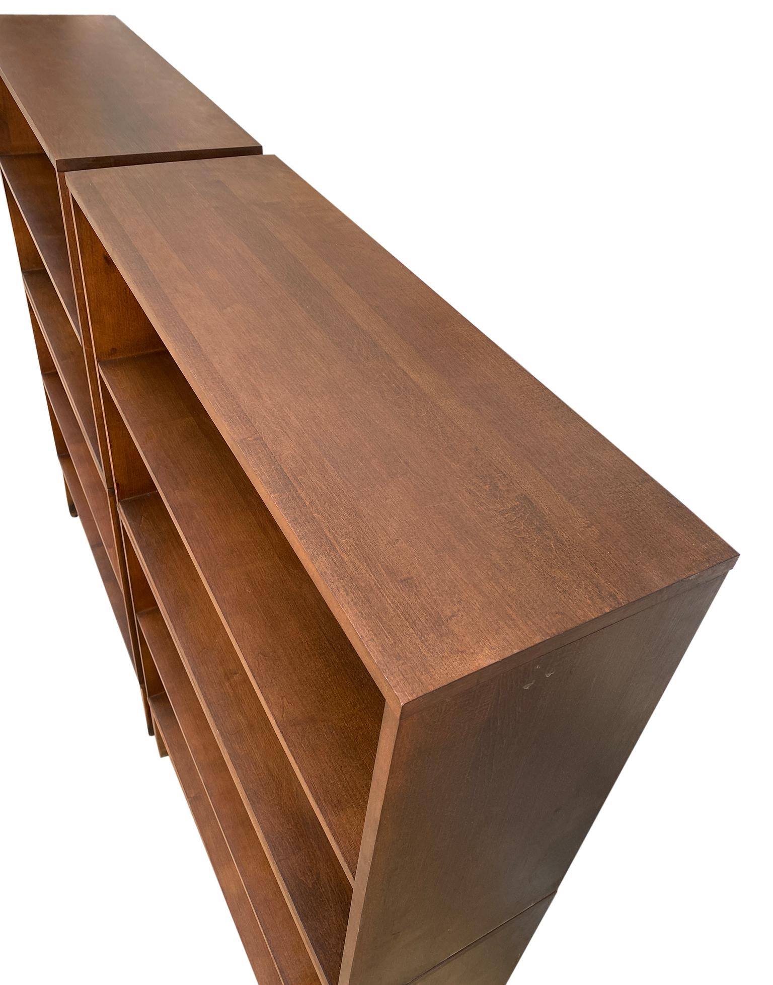 20th Century Pair of Midcentury Paul McCobb Double Bookshelves #1516 Maple Walnut Finish