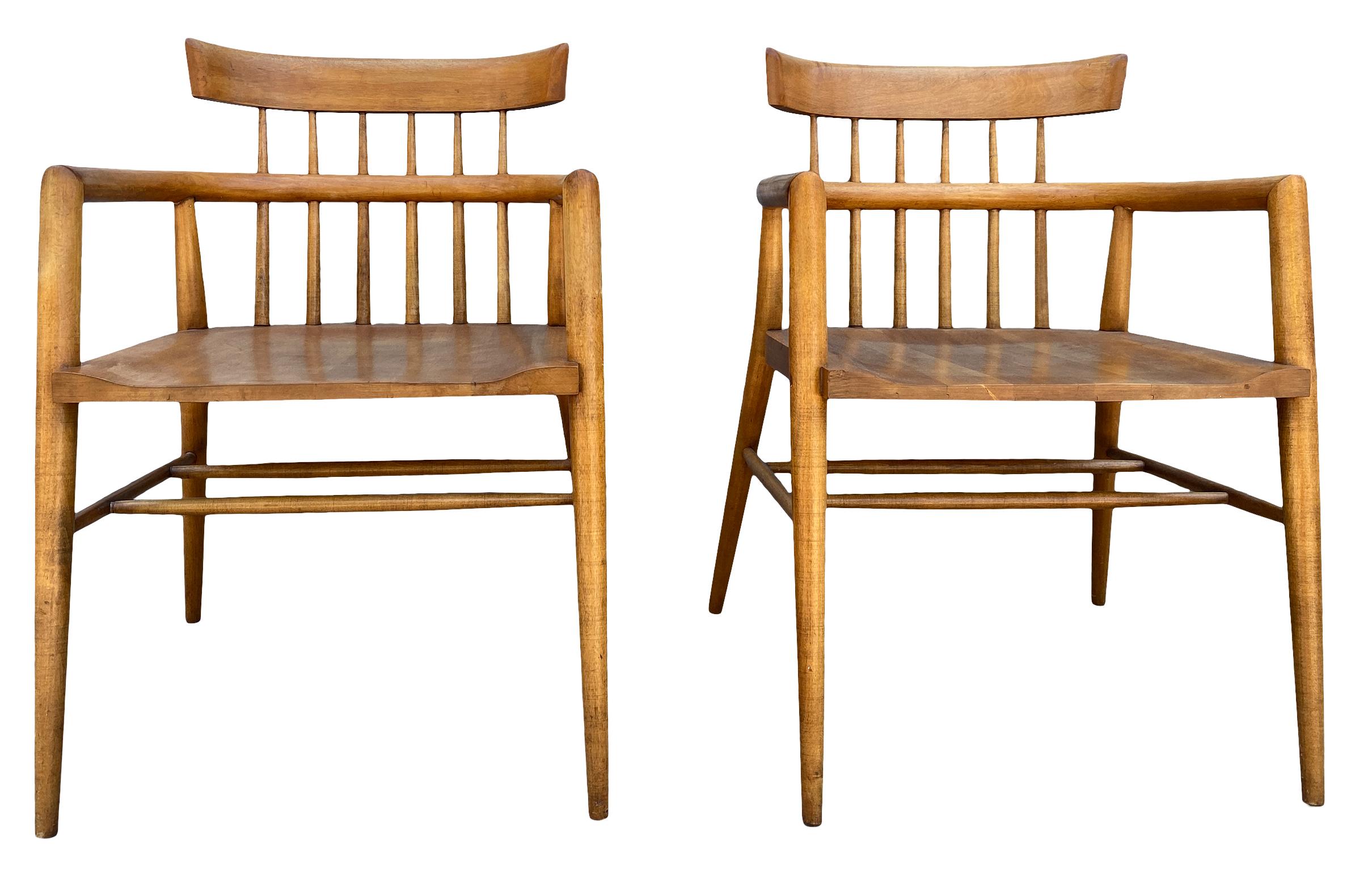 Mid-Century Modern Pair of Midcentury Paul McCobb Planner Group Captain Lounge Maple Arm Chairs