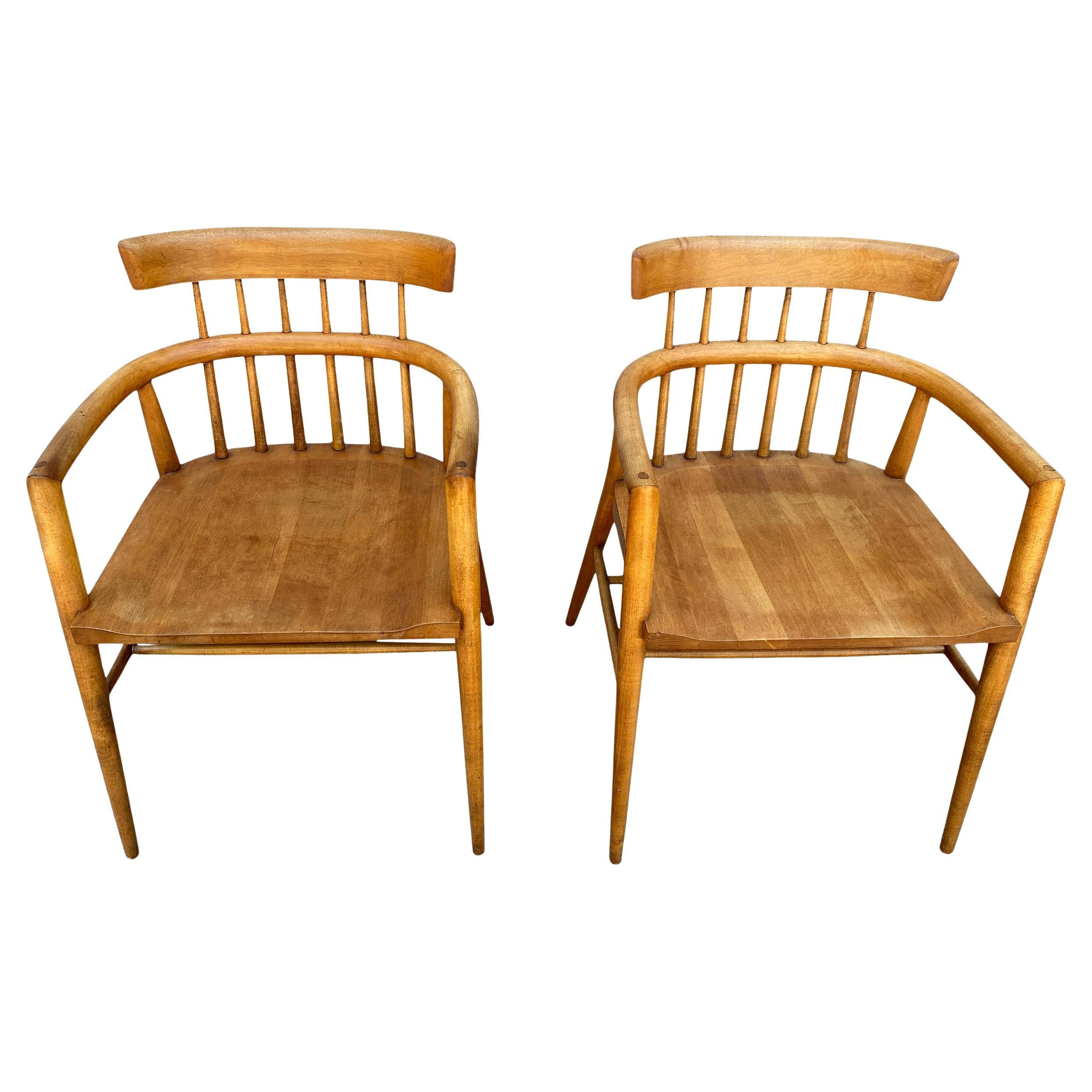 Pair of Midcentury Paul McCobb Planner Group Captain Lounge Maple Arm Chairs