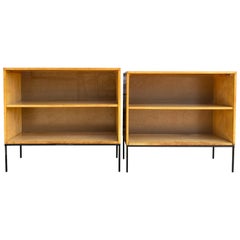 Pair of Midcentury Paul McCobb Single Bookcase #1516 Maple Iron Base Blonde Perf
