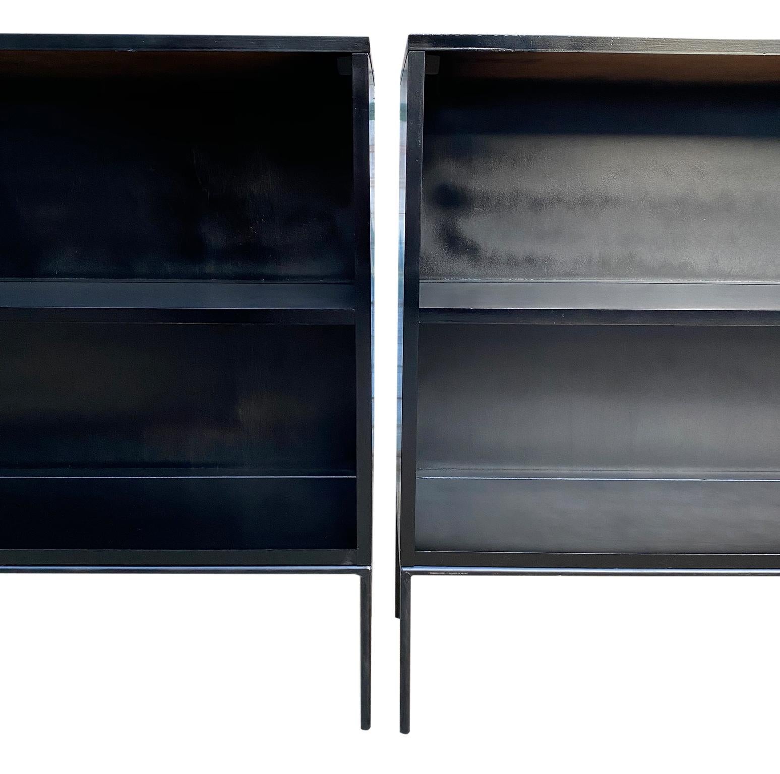 Pair of Midcentury Paul McCobb Single Bookshelf #1516 Maple Iron Base Black 3