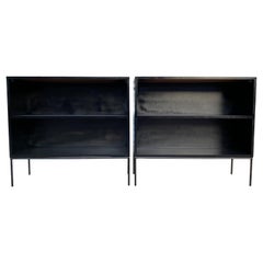 Pair of Midcentury Paul McCobb Single Bookshelf #1516 Maple Iron Base Black