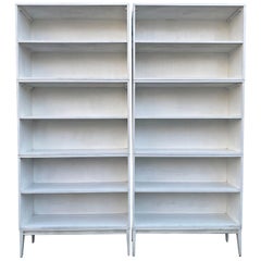 Vintage Pair of Midcentury Paul McCobb Triple Bookshelves #1516 Maple Lacquer White